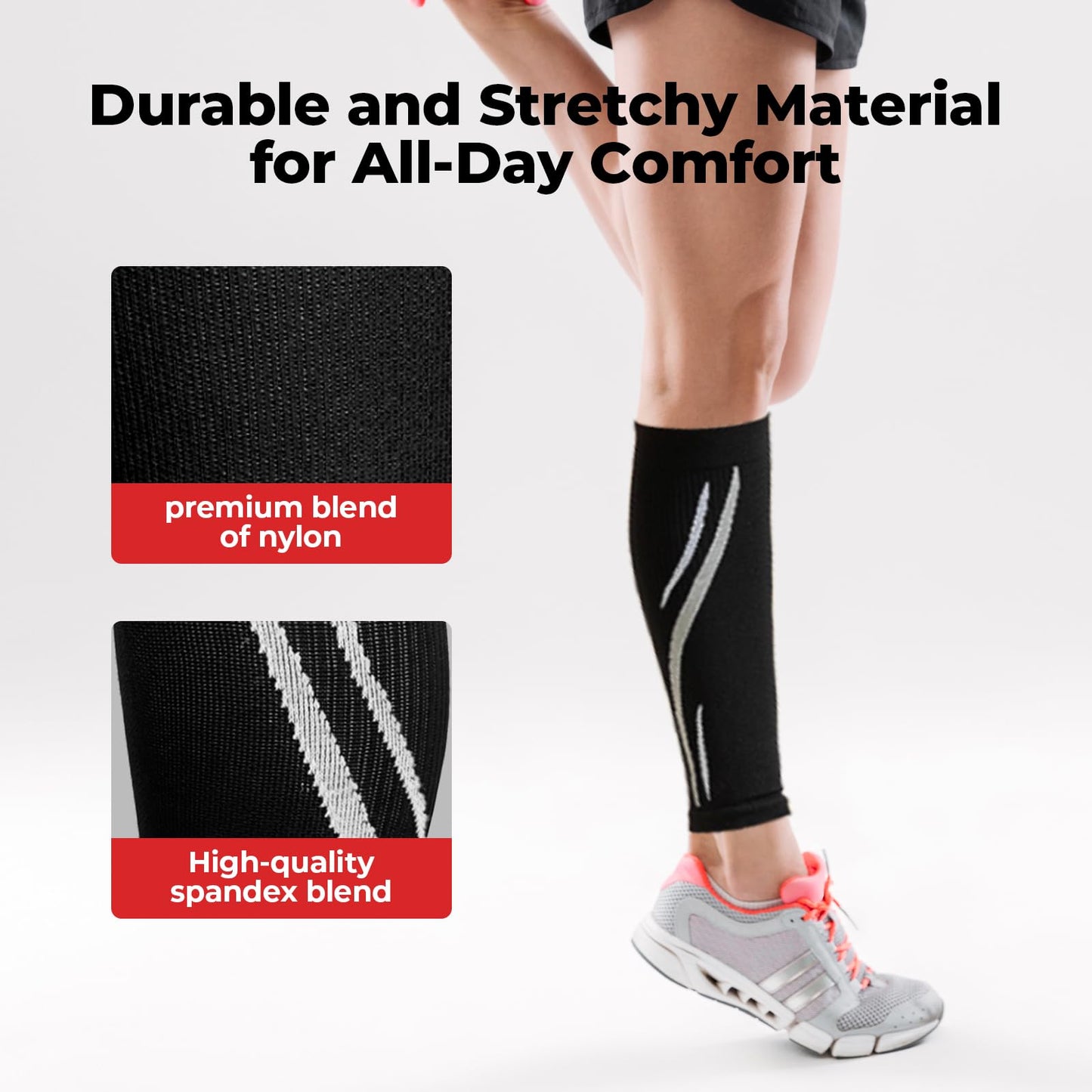 BraceBull Calf Compression Sleeves for Men & Women (1 Pair), Footless Compression Socks for Leg Support, Shin Splints, Running, Fitness, Travel, Breathable Nylon & Spandex Calf Sleeves, Black, S/M