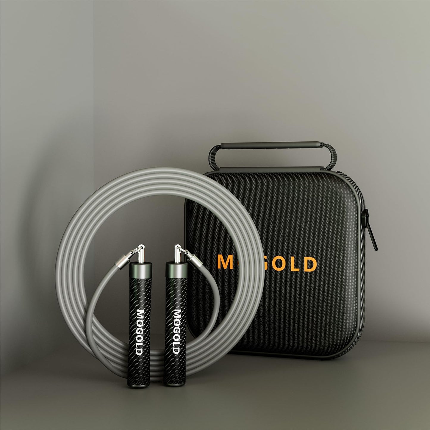 MOGOLD 1LB Weighted Jump Ropes for Fitness Men/Women with Heavy-Duty PVC Wire Cable & Durable Leather Skipping Rope Handles, Best for Fitness, High-Intensity Strength Workouts (Grey, XL - 9'6(User Height 6'0 +))