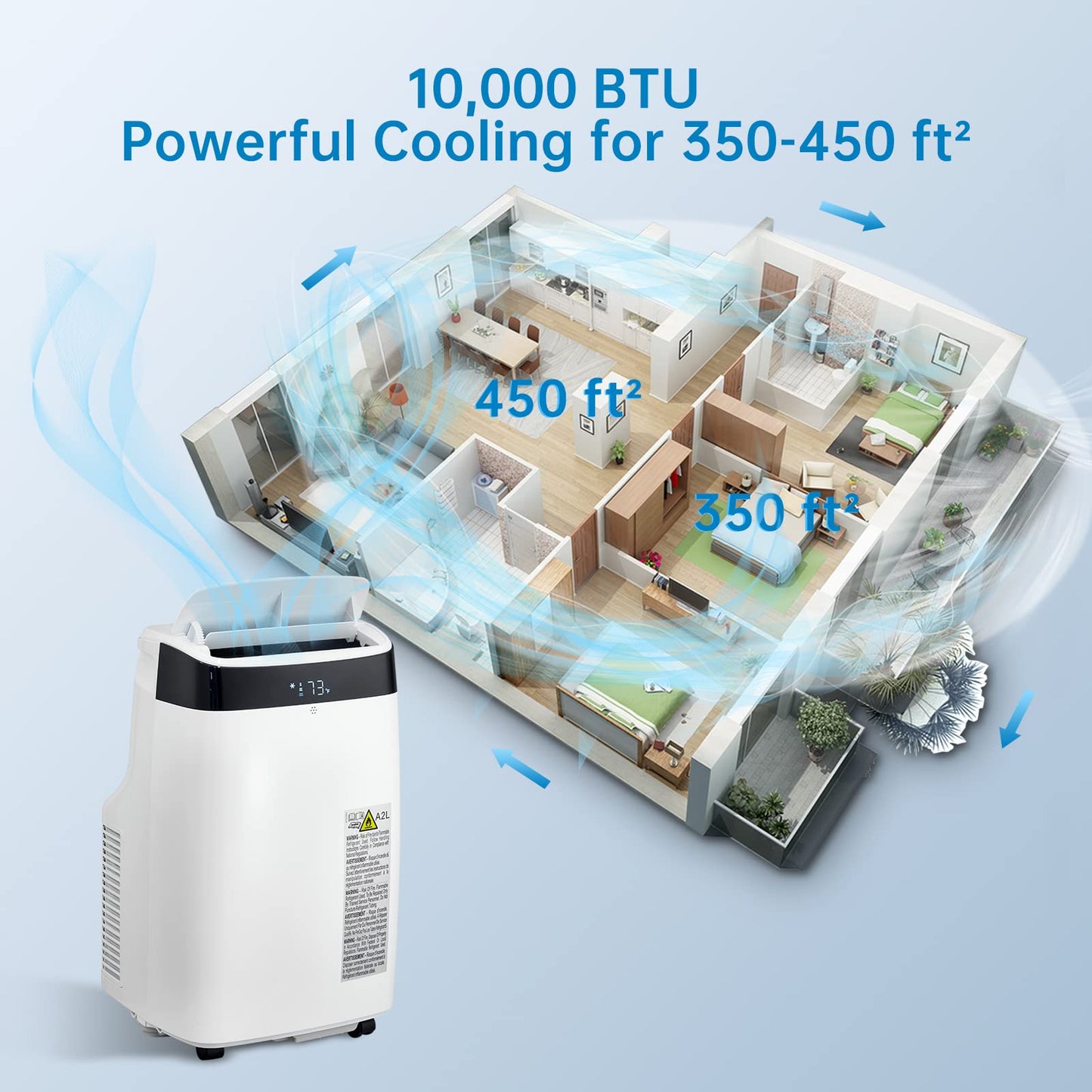 GarveeLife Portable Air Conditioner,10,000 BTU for Rooms up to 450 Sq.Ft., Smart Compact AC Unit with Cooling, Dehumidifier, Fan, Remote Control and Window Kit, White