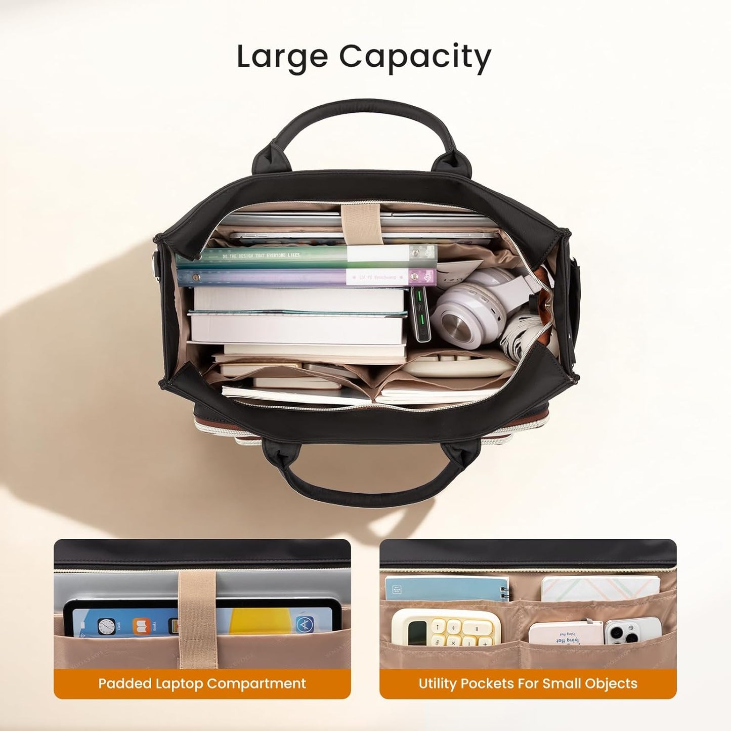 LOVEVOOK Work Tote Bags for Women,Laptop Tote Bag for Women With Large Cup Holder,Teacher Nurse Bags With Accordion