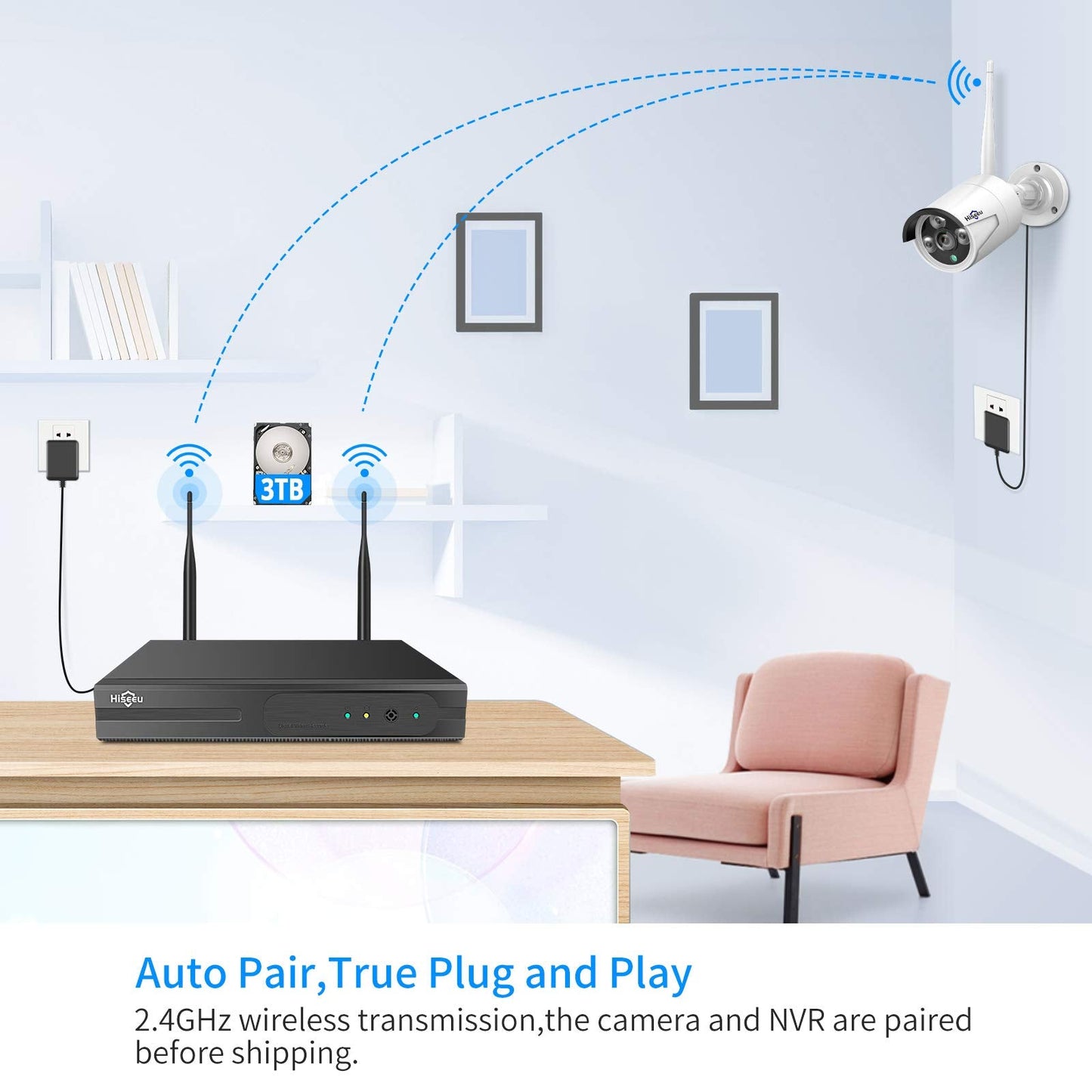 【16CH Expandable】Hiseeu Home Security Camera System, 24/7 Recording, Wired Plug-in Powered 8Pcs 5MP Outdoor Camera, 4K NVR Kit, Night Vision, IP66, Motion Detection, 3TB HDD, 2.4G/5G Wireless Pro WiFi