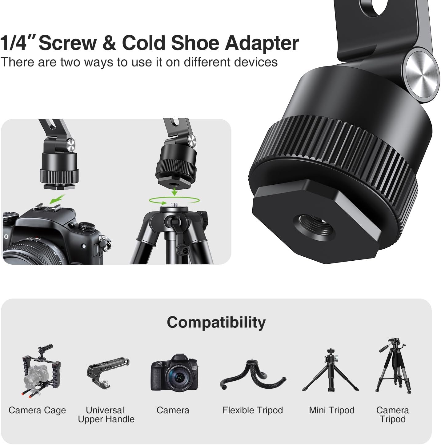 elitehood 360 1/4 180 Aluminum Magnetic Camera Phone Mount with Rotatable Cold Shoe Base, MagSafe iPhone Tripod Mount