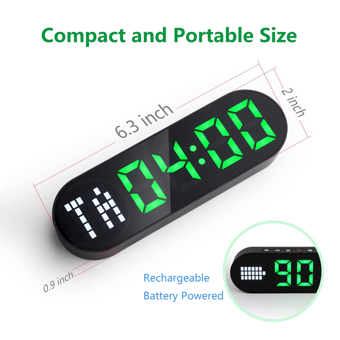 Portable Gym Timer Battery Powered, Magnetic Interval Workout Clock Time with Time Progress Bar, Boxing Round Timer for Home Gym Countdown/Up Fitness Crossfit HIIT Tabata