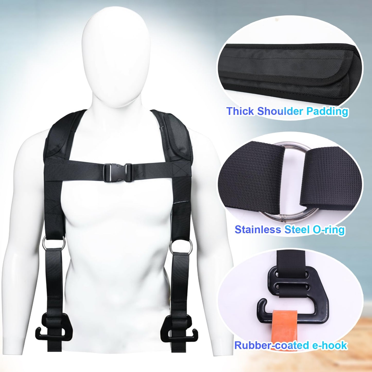 J Bryant Adjustable Squat Harness Vest with Padded Shoulder Support, Quick‑Release Buckle & E‑Hook for Full‑Body Strength Training, Resistance Bands & Board Not Included