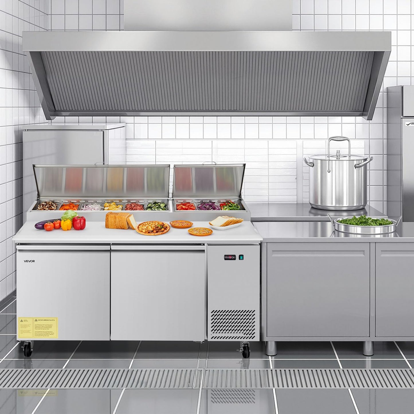 VEVOR 67"W Commercial Refrigerator, Pizza Prep Refrigerated Table, 19.3" Ultra Wide Countertop Food Prep Fridge, 20.3 Cu.Ft Single Door Salad Prep Fridge, 9 Pans Pizza Make Worktop with Cutting Board
