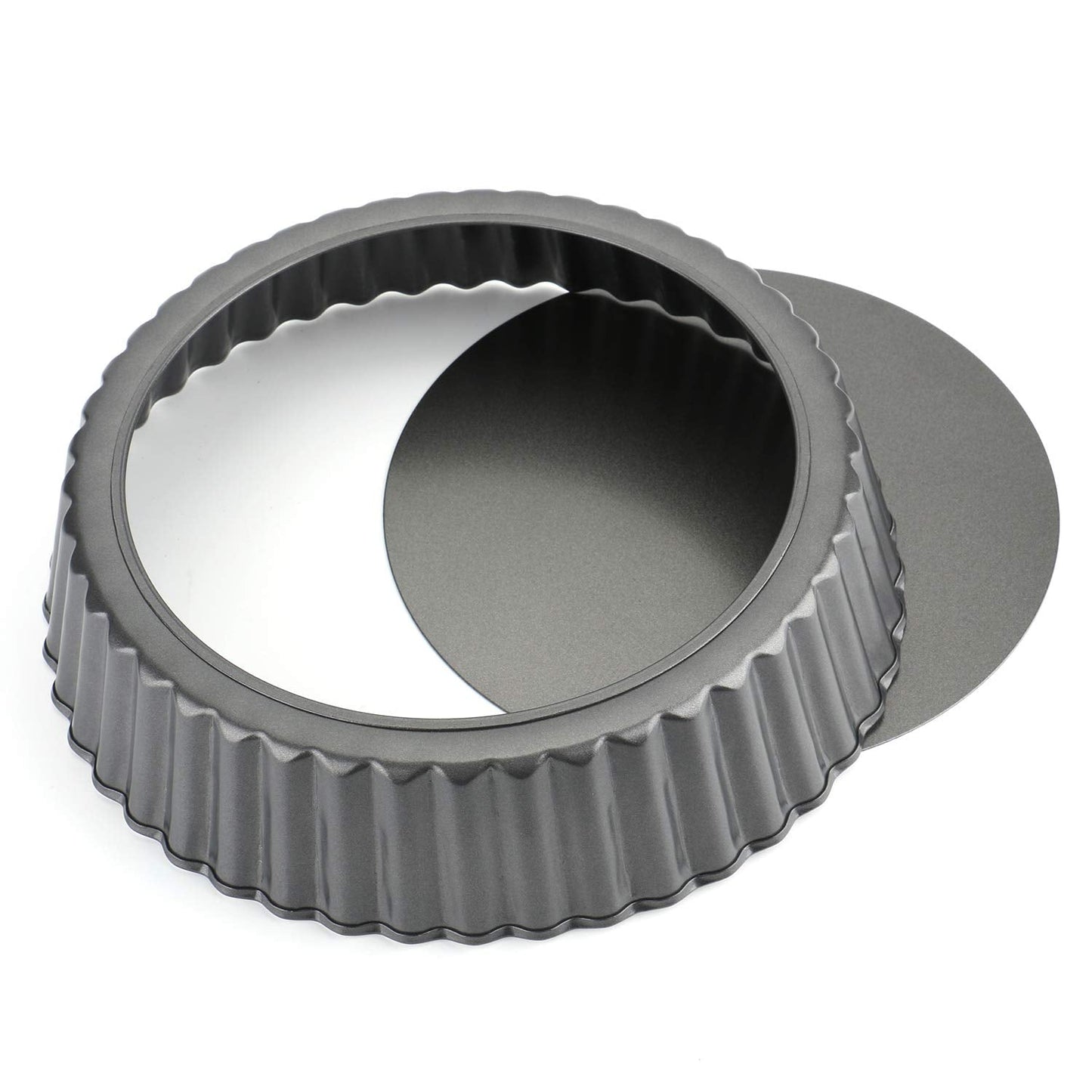 Tosnail Deep Tart Pan, 9.5" x 2" Quiche Pie Pan with Removable Loose Bottom, Fluted Baking Pan