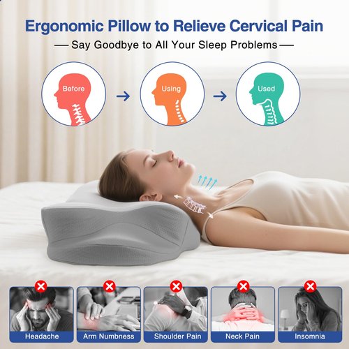 Cervical Neck Pillow - Cooling Pillow for Neck Pain Relief, Side Sleeper Pillow, Ergonomic Neck Pillow, Contour Orthopedic Memory Foam Pillows for Side Back Stomach Sleepers with Pillowcase