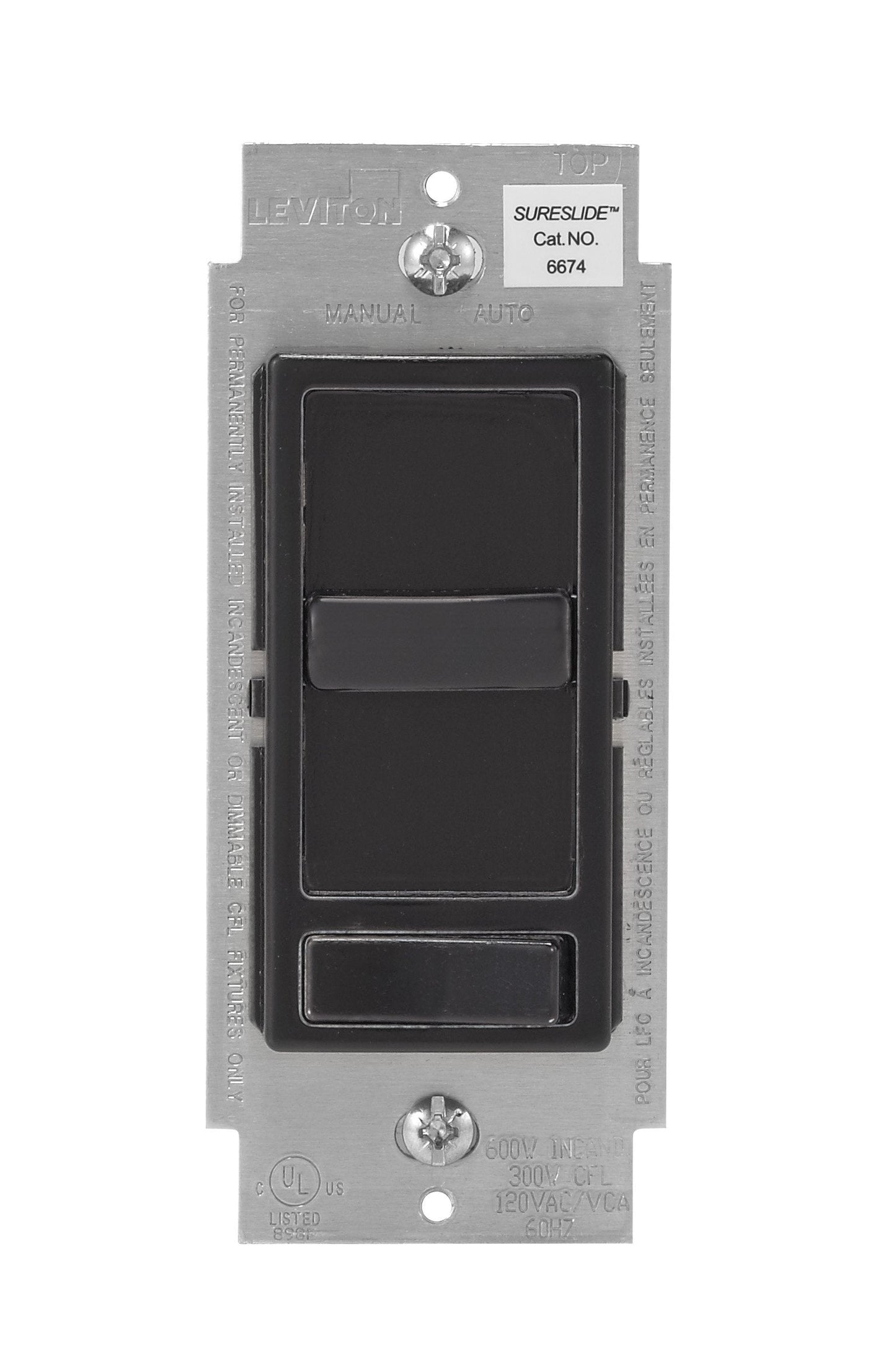Leviton 6674-P0E SureSlide Universal 150W LED & CFL/600W Incandescent Dimmer, 6-Pack, Black