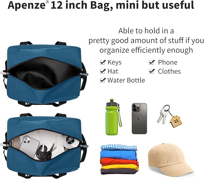 Small Gym Bag Carry On Bag - 12 in Mini Duffle Bag Lightweight for Overnight Travel(Blue)