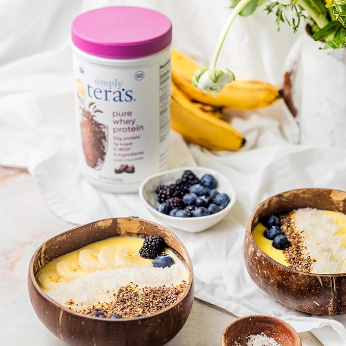 Simply tera's Pure Whey Protein Powder - Dark Chocolate Clean Protein Powder, Grass Fed Whey Protein Powder Without Artificial Sweeteners, Clean Label, Non-GMO, Kosher, rBGH-Free - 12 Oz