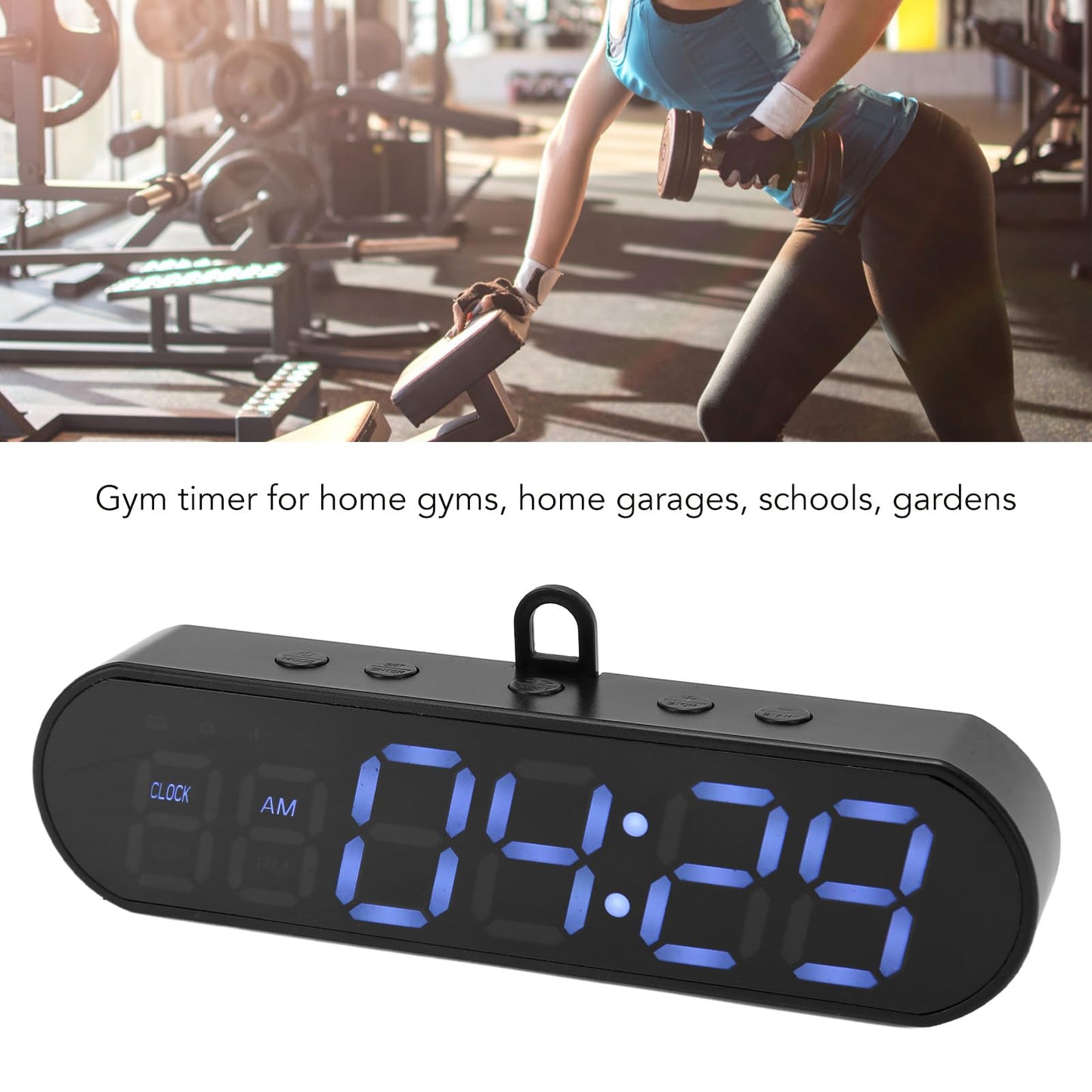 Portable Gym Timer, LED Display Interval Timer with Time Progress Bar/Rounds, Countdown/Up Stopwatch, Buzzer & Rechargeable Powered Battery Workout Timer for Home Gym Fitness