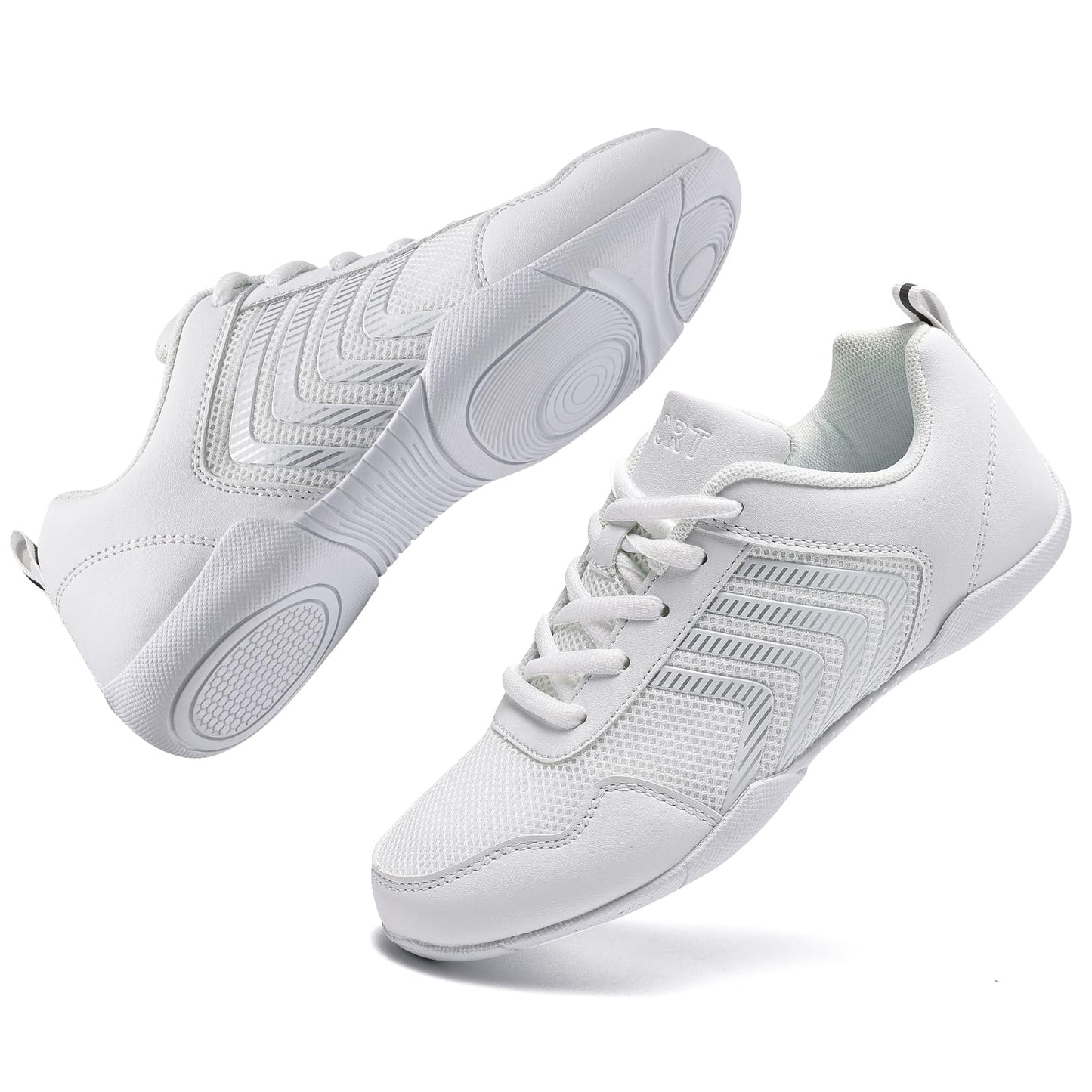 LANDHIKER White Cheer Shoes for Girls Womens Cheerleading Shoes Youth Competition Cheerleading Shoe Sports Tennis Training Athletic Flats Breathable Soft Comfortable Kids Cheer Sneaker Size