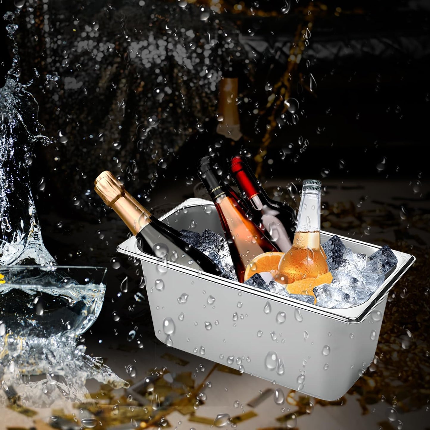 5.3L Stainless Steel Ice Bucket Wine Beer Champagne Bucket, Stainless Steel Ice Cube Bin for Parties & Cocktail Bar Camping