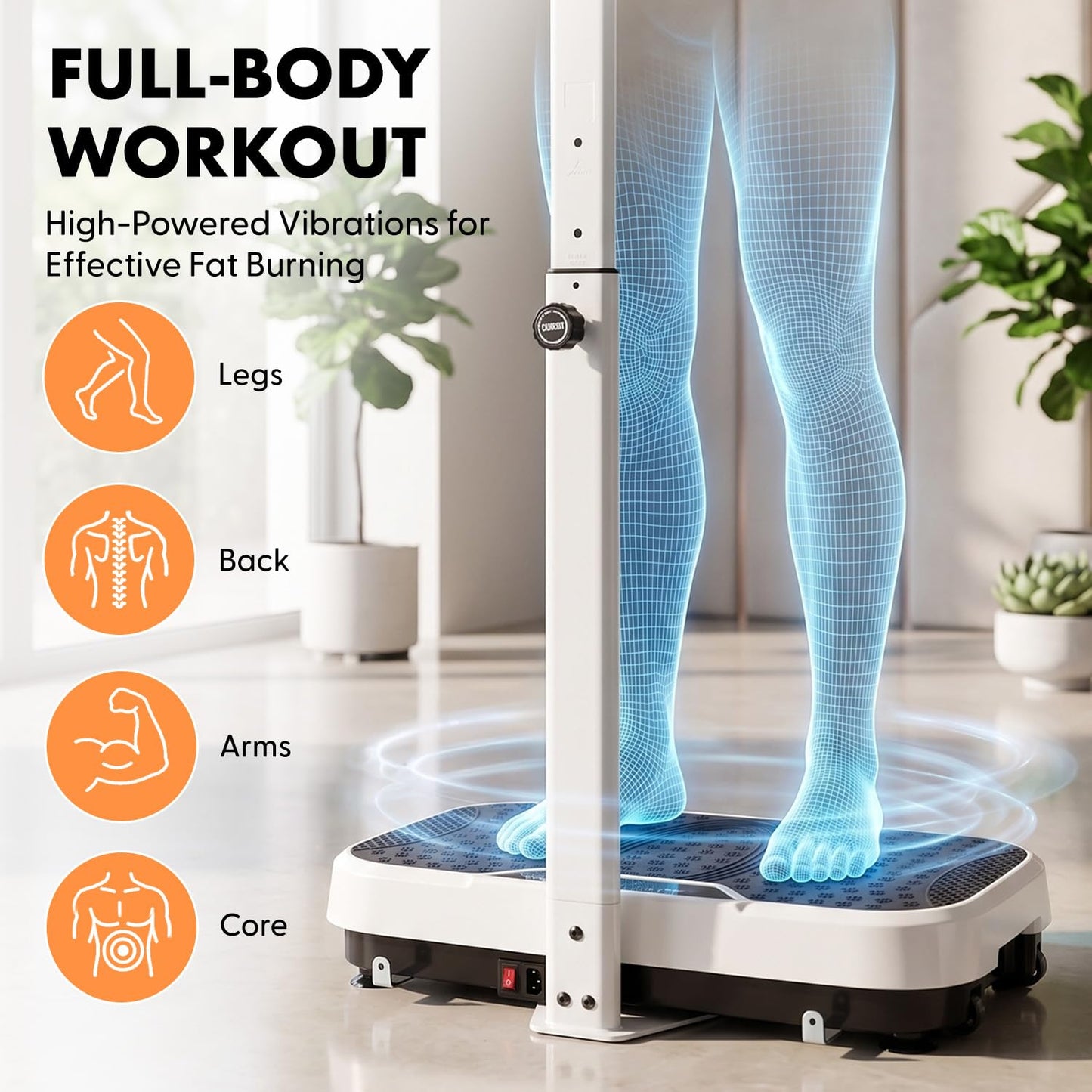 Hurtle Vibration Plate Exercise Machine, Portable Vibration Plate with Handles and 1-99 Speed Levels, 10 Preset Programs, Quiet Low-Impact Home Fitness Platform with Remote Control, White