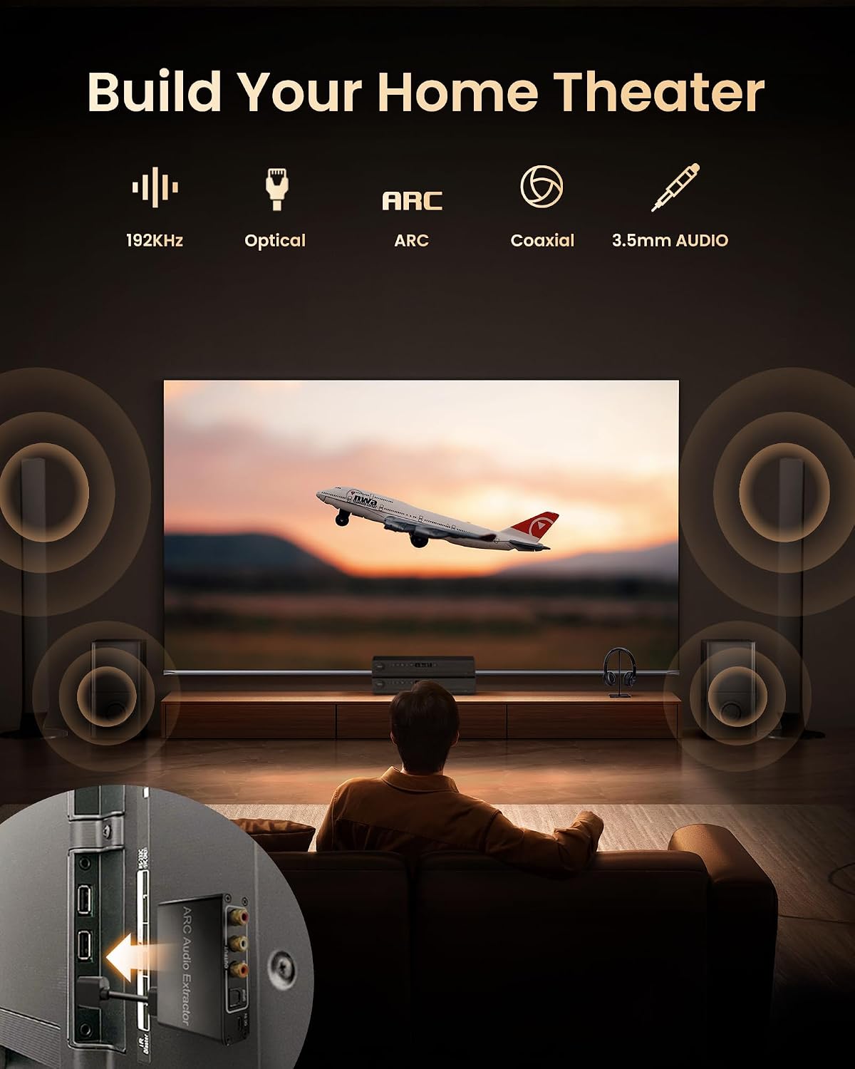 4K@60Hz, 192KHz 3.5mm HDMI ARC Audio Extractor HDMI ARC Audio Adapter Converter Splitter to Optical TOSLINK SPDIF + RCA