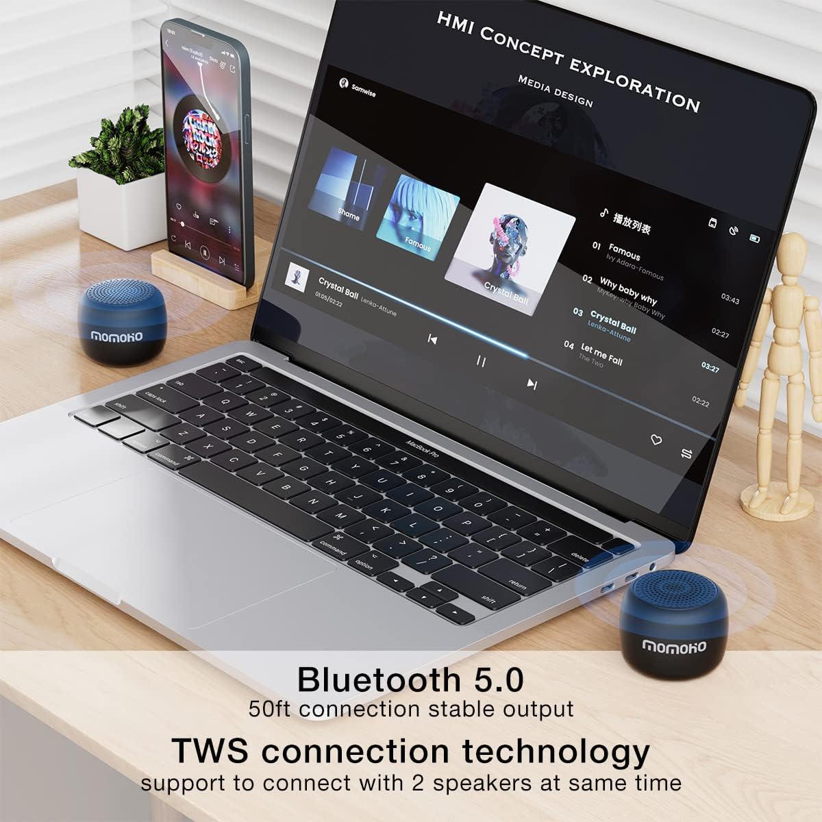 MOMOHO Mini Bluetooth Speaker Wireless Small Bluetooth Speaker with Built in Mic,TWS Portable for Travel Party Gift