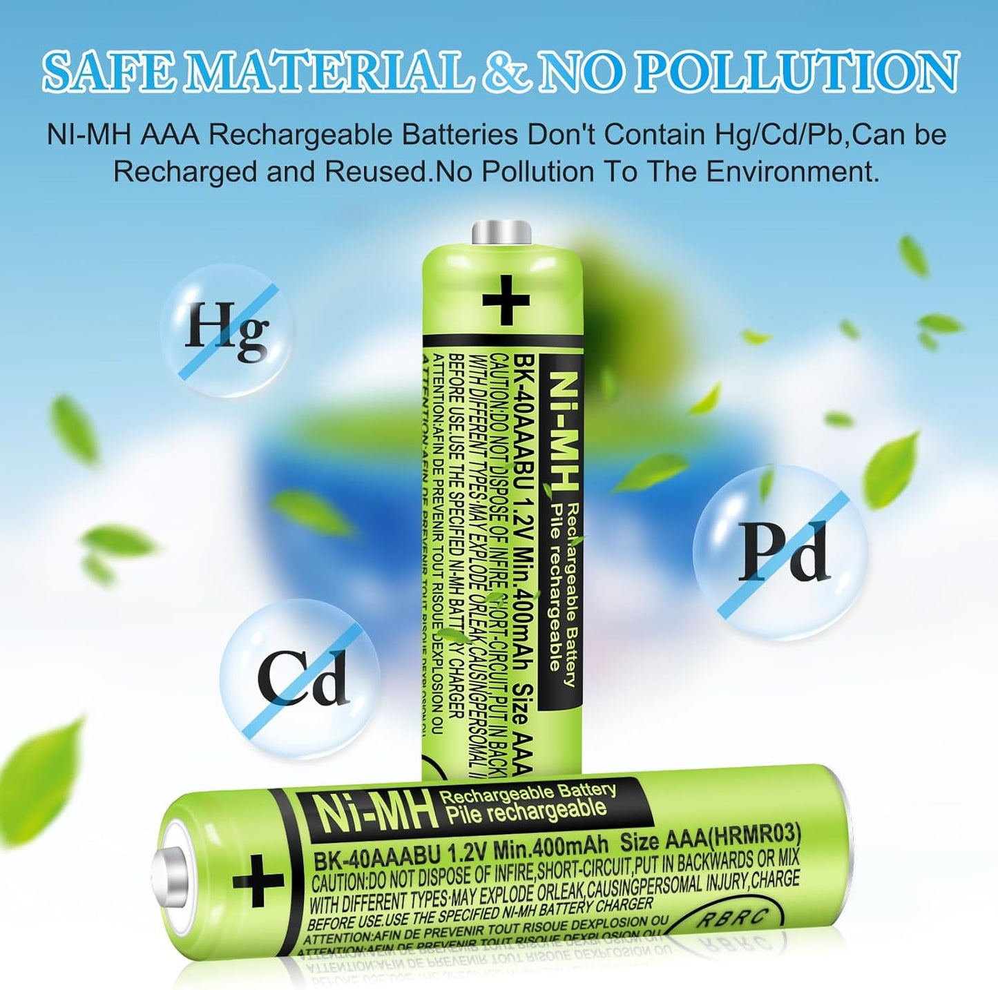 EOCIK Phones,400mAh 1.2V NI-MH AAA Rechargeable Batteries for Panasonic Cordless AAA Rechargeable Battery for Remote