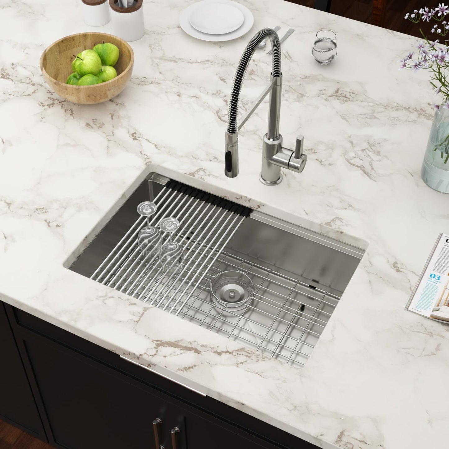 28 Inch Undermount Kitchen Sink Workstation - Couoko 28x19 Inch Undermount Single Bowl Workstation Sink 16 Gauge Stainless Steel Deep Handmade Under Counter Kitchen Sink with Accessories