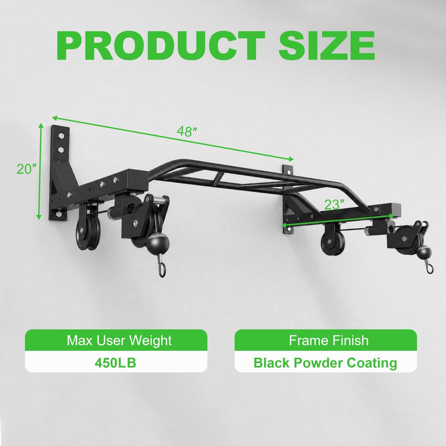 Wall Mounted Pull Up Bar, Heavy Duty Multi-Grip Chin Up Bar for Home Gym, 450 lbs Weight Capacity Upper Body Strength Training Equipment, Metal Construction with Home Gym Cable Pulley System