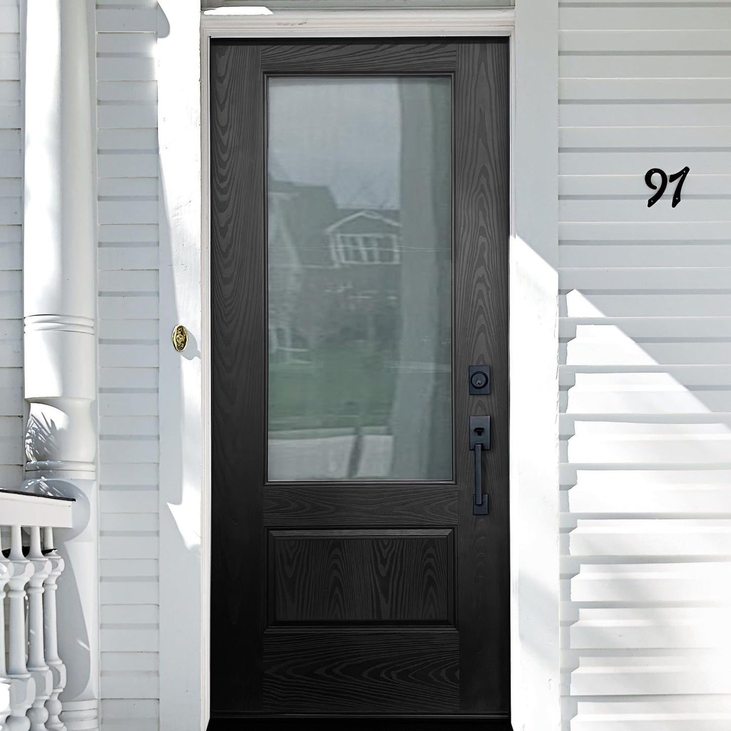 Black & White Dual Finish Fiberglass Entry Door, Prehung 36"x80" Exterior Door with 3/4 Lite Clear Glass, Brickmould & Trim Included, Left Hand Inswing