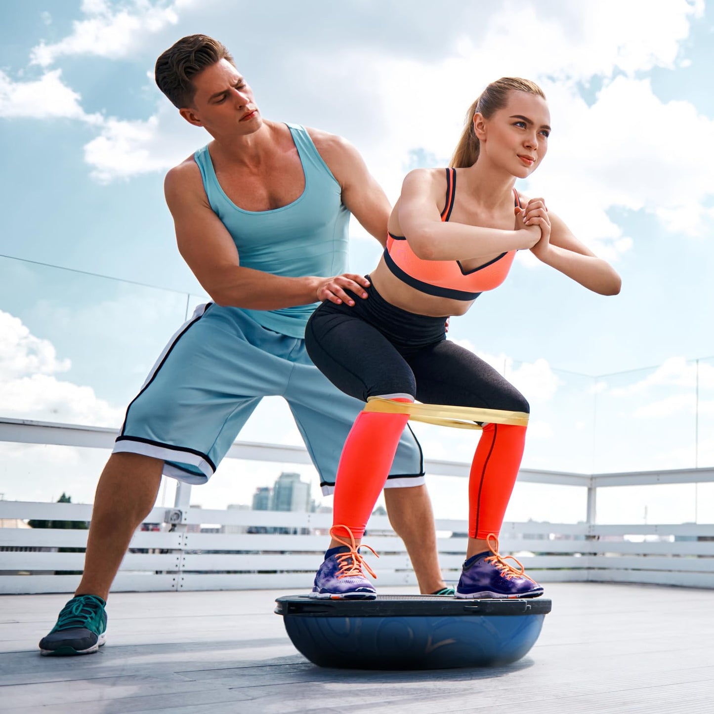 ATIVAFIT HALF BALL BALANCE TRAINER Inflatable Yoga‑Stability Ball for Core Strength & Home Workouts with Resistance Bands, Pump & Anti‑Slip Base (Supports up to 660 lbs)