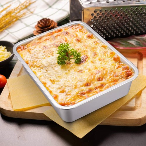E-far Deep Lasagna Pan - Stainless Steel Roasting Dish, 12.75 x 10 x 3.2 Inches, Non-Toxic & Dishwasher Safe