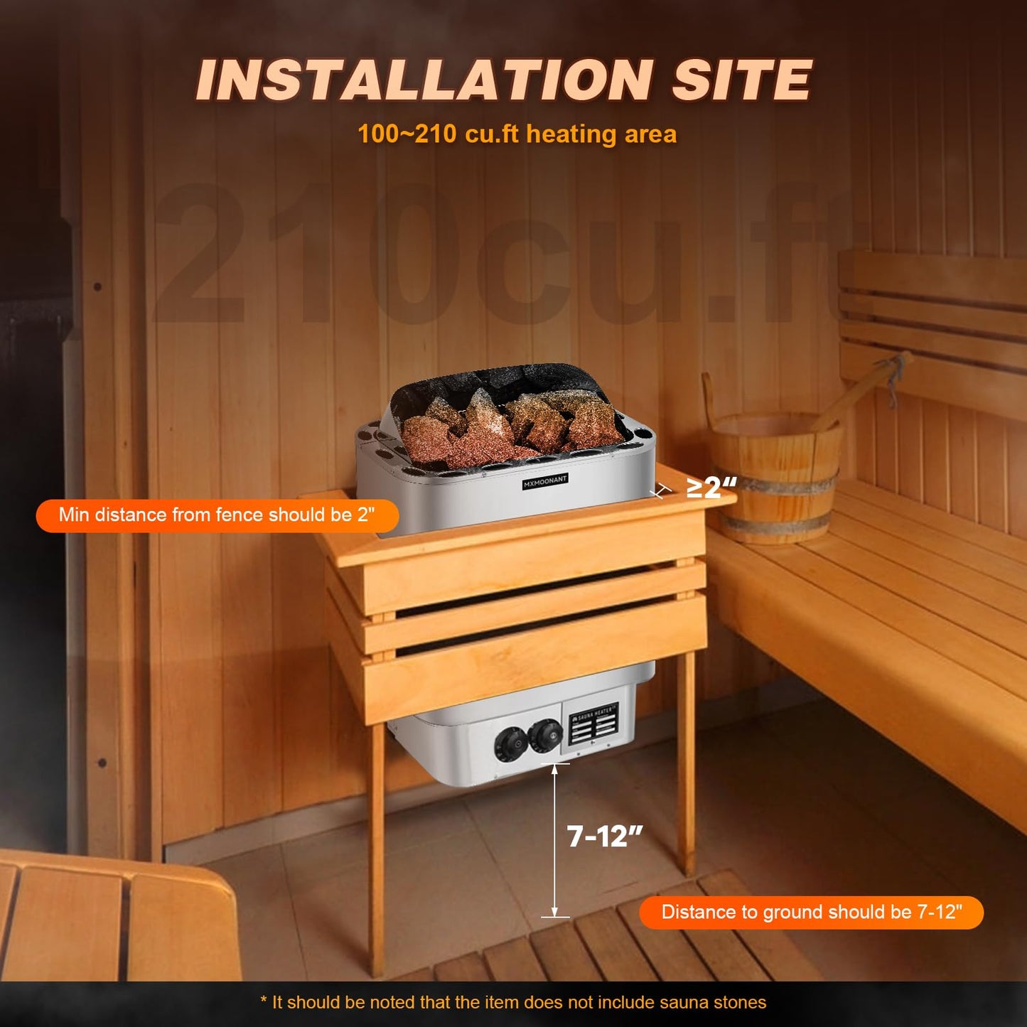 Mxmoonant Sauna Heater, 6KW 220V Electric Sauna Heaters Stove Dry Steam Sauna Bath for Home Hotel Spa Max. 300 Cu.ft with Sauna Hygrothermograph