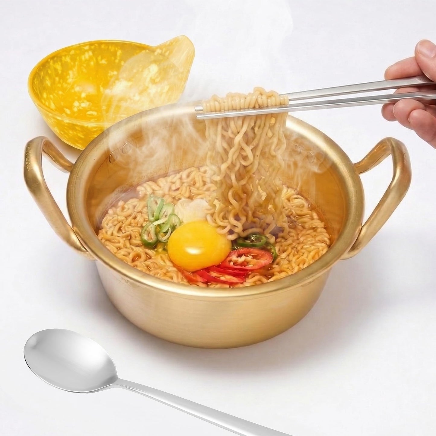 xenoz Korean Ramen Pot Set Single 1 Person Aluminum Cooking Pot with Bowl Chopsticks Spoon Lightweight Korean Cookware for Noodles Soup Dorm Cooking Made in Korea
