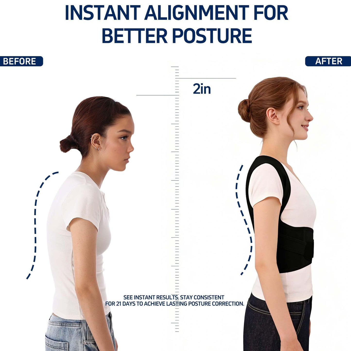 QFE Posture Corrector for Women and Men Back Brace Shoulder Straightener Hunchback Adjustable Support Upper Comfy (Black, Medium (Waist 27.5"-31.5"))