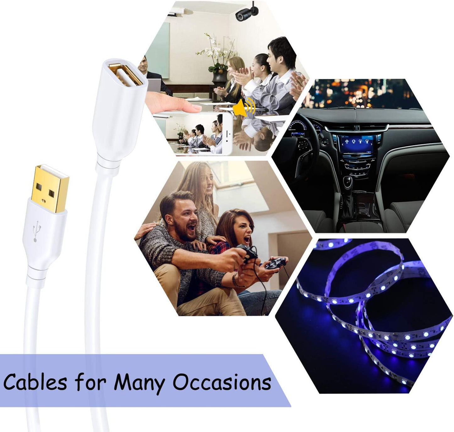 15ft, 2 Pack 2.0 Costyle USB Extension Cable White USB Extender Cable Type A Male to A Female Extension Cable Long USB