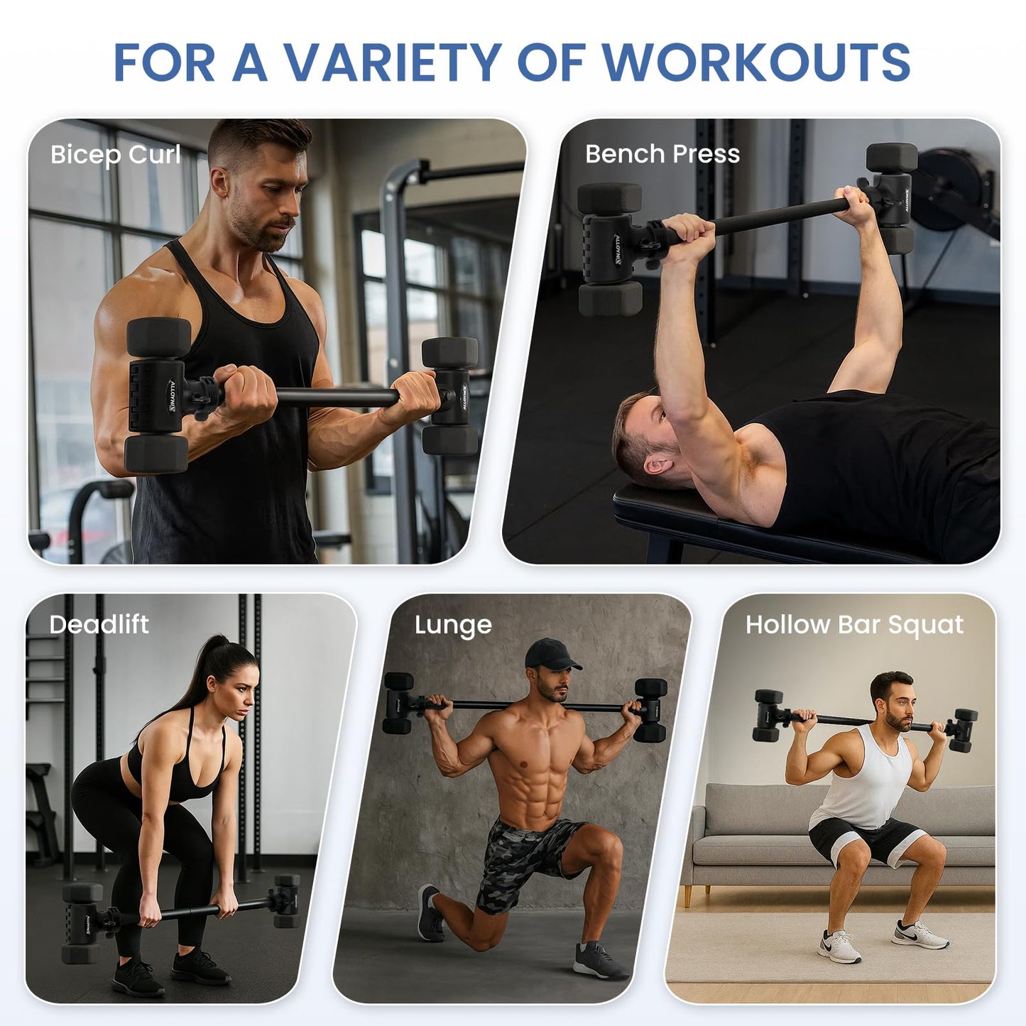 ALLOYNIX Dumbbell to Barbell Converter 2.0 – Transform Dumbbells into Barbell Set for Home Gym, Adjustable Weight Bar with Anti-Slip Foam Grip, Steel Clamp & 200LB Max Capacity, Compatible with Standard Dumbbells