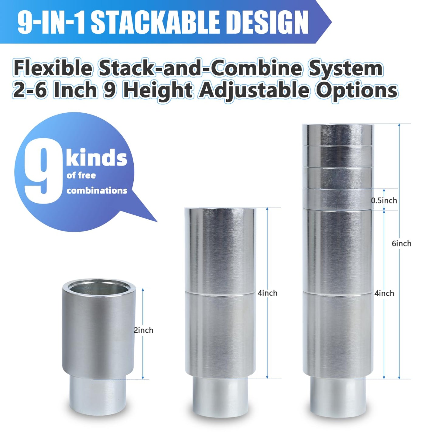 CreatAuto 24pcs 35mm Car Lift Adapter Kit, 2/2.5/3/3.5/4/4.5/5/5.5/6 Inch 9 in 1 Extension Stack Truck Adapter Kit, Fit for Most 2-Post Car Lift Bridge Jack Support, Fit for BendPak 2-Post Lift