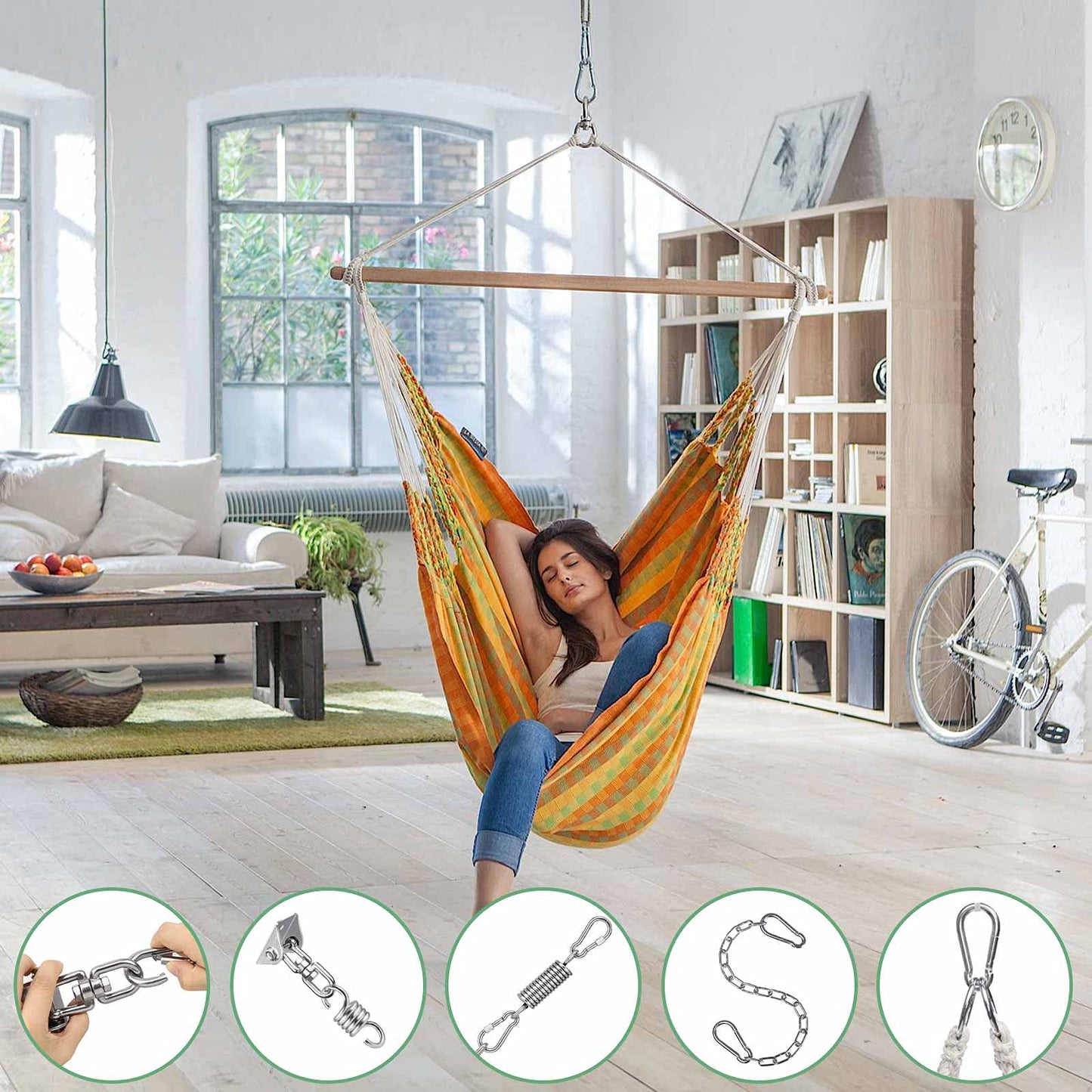 weiatas Hammock Chair Hanging Hardware Kit with Chain and Spring, Heavy Duty Porch Swing Hanger, 360 Swivel Ceiling Hooks for Punching Bag,Gym