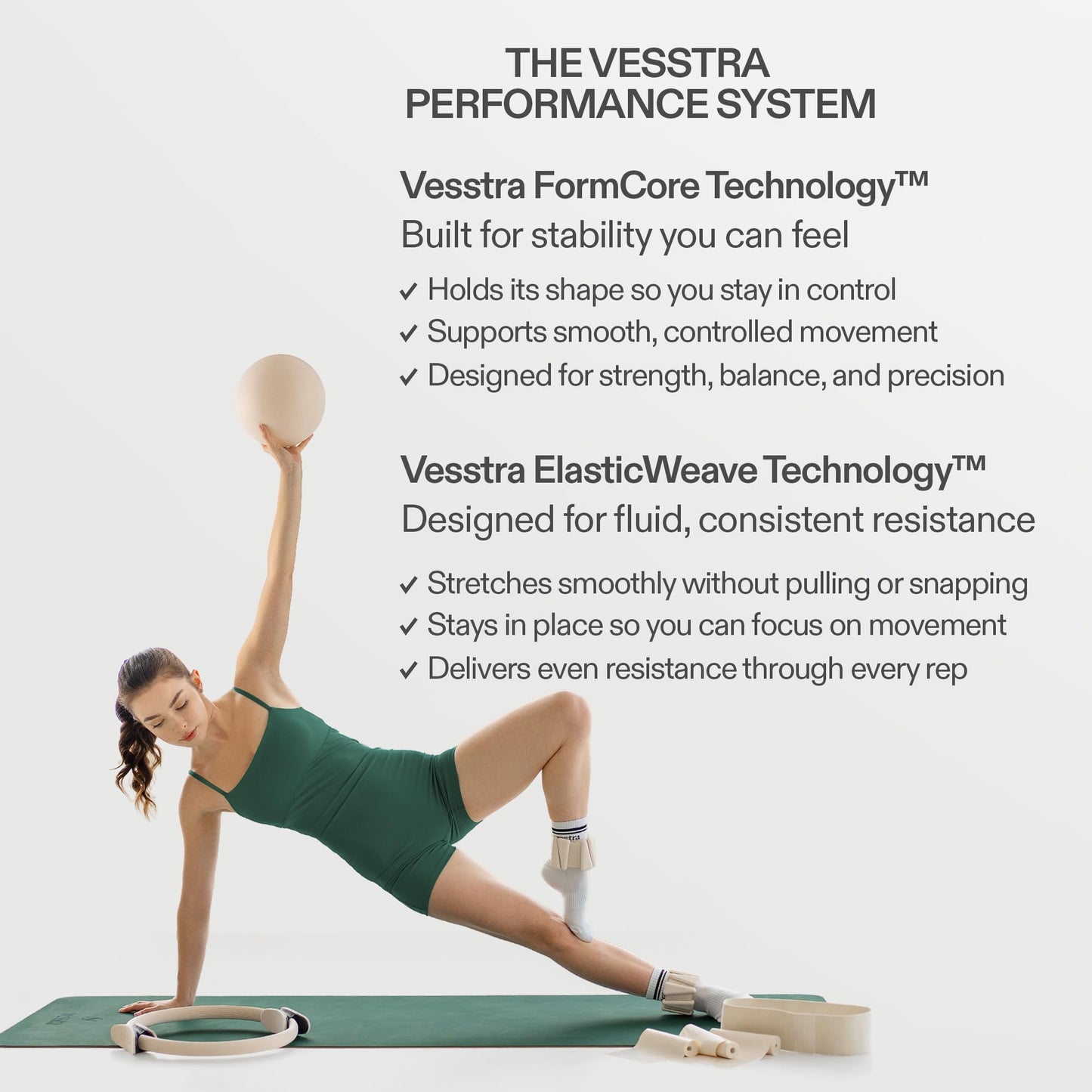 Vesstra Signature Pilates Set - Complete Pilates Kit with Ring, Ball, Wrist and Ankle Weights & Resistance Bands for Home or Studio Workouts
