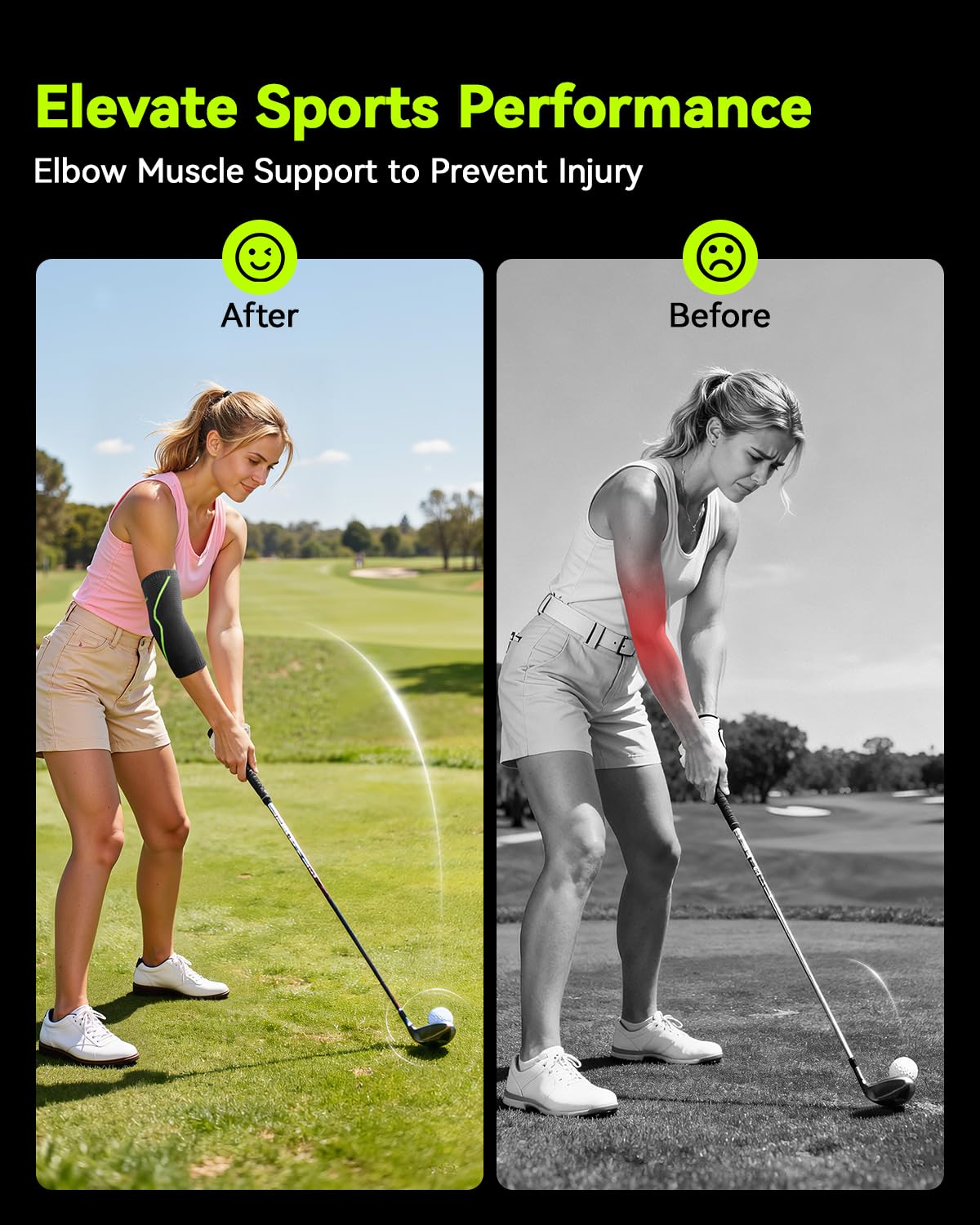 Elbow Brace Support with Gel Pads Breathable Elbow Compression Sleeve for Men & Women 4D Knit Elbow Sleeve for Golfer's, Tennis Elbow, Tendonitis, Reduce Joint Pain During Any Activity(Black, Large)