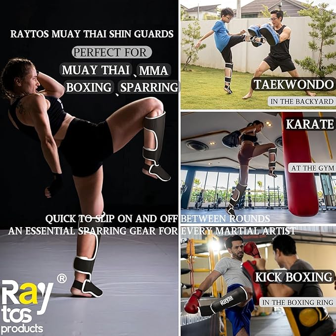 Muay Thai Shin Guards - MMA Kickboxing Leg Instep Protective Pads, Martial Art Sparring Gear for BJJ Karate Boxing Taekwondo Training, Men Adults Kids Children