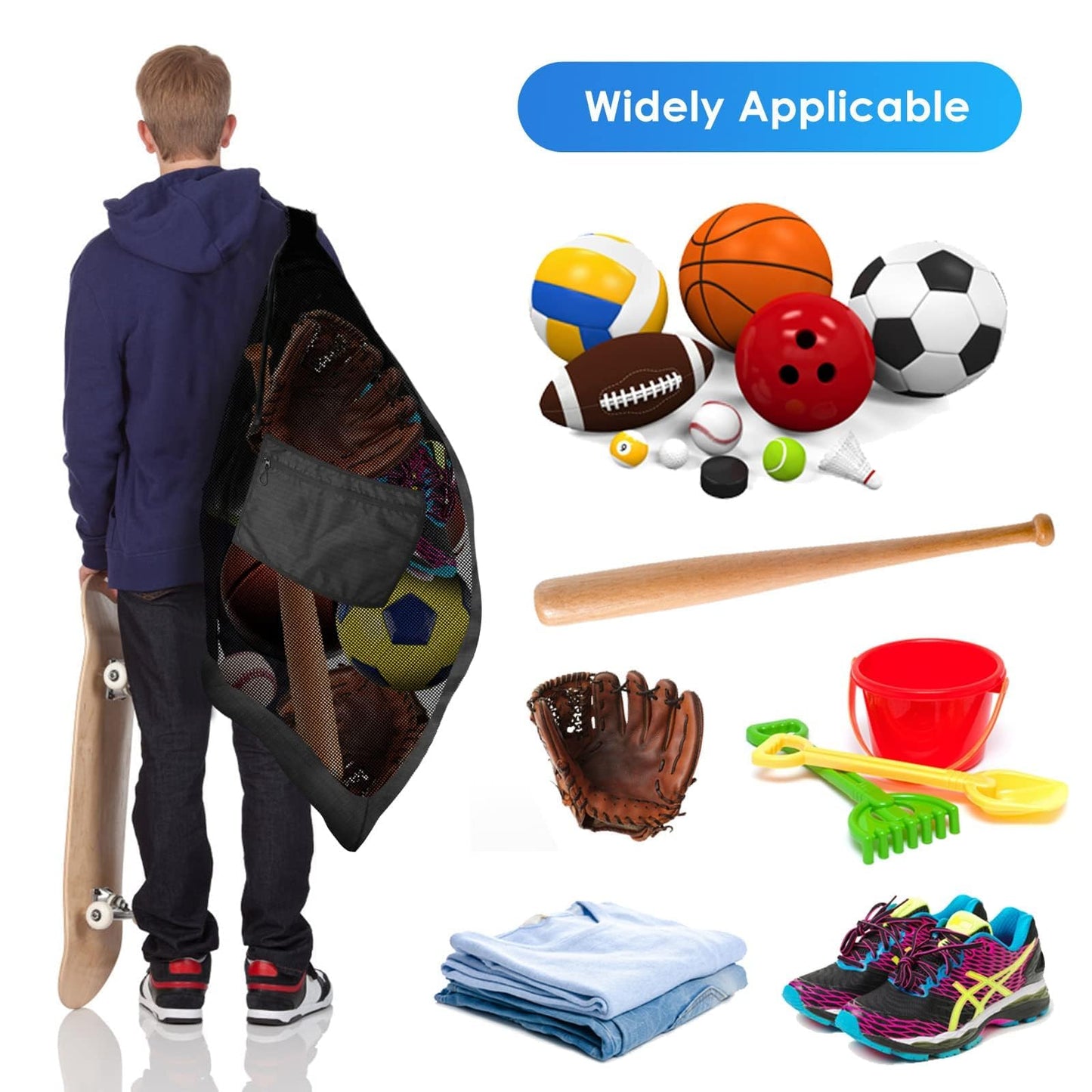 BROTOU Extra Large Sports Ball Bag, Upgrade Thicken Ball Bags for Coaches, Adjustable Shoulder Strap and Hanging Ears with Handle, Mesh Sports Bag for Holding Basketball, Volleyball, Swimming Gear