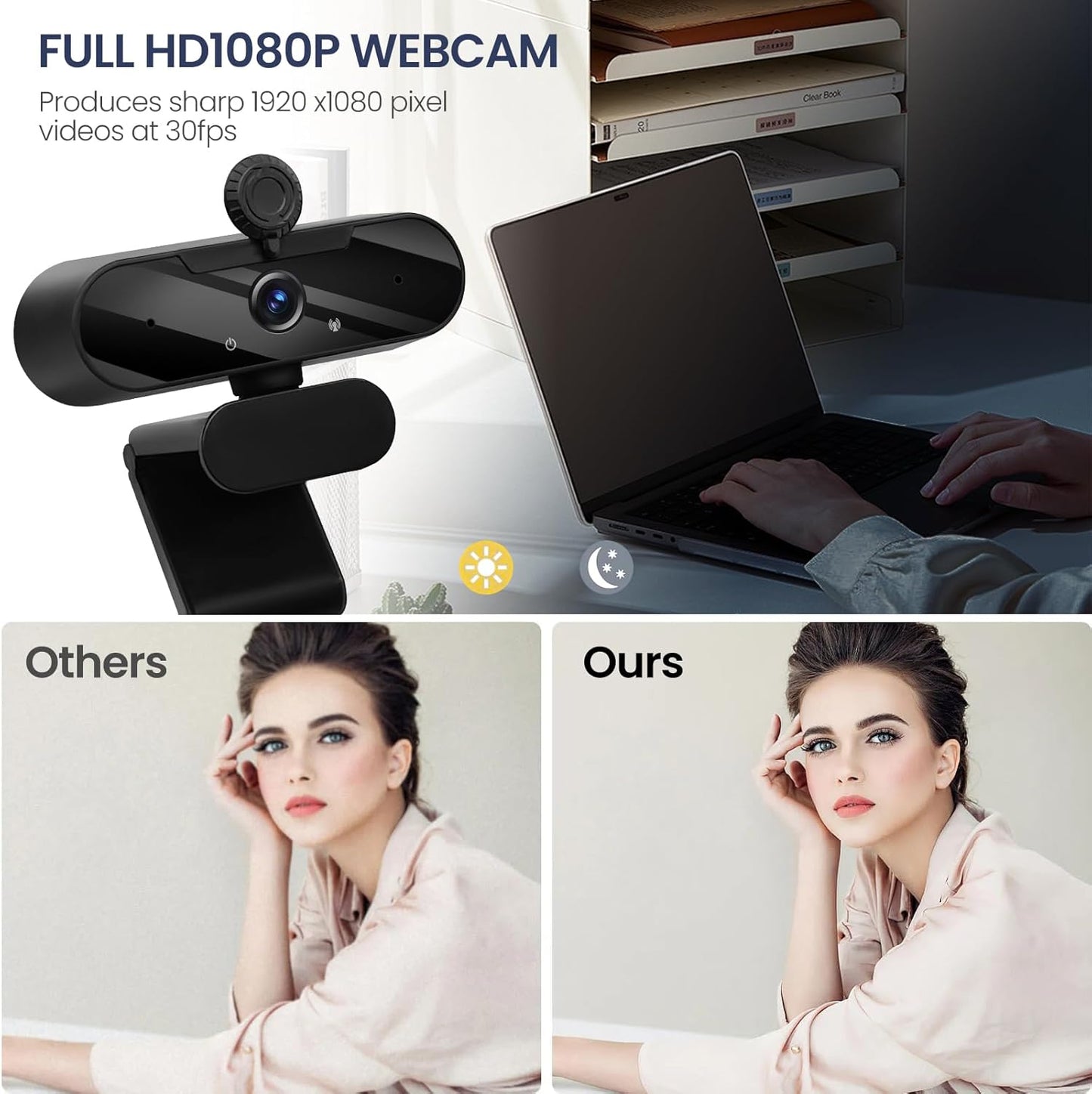 MTORED 1080P Conferencing-2(Grey) USB HD Video Webcam and Wide Angle Camera with Built-in Microphone and Rotatable