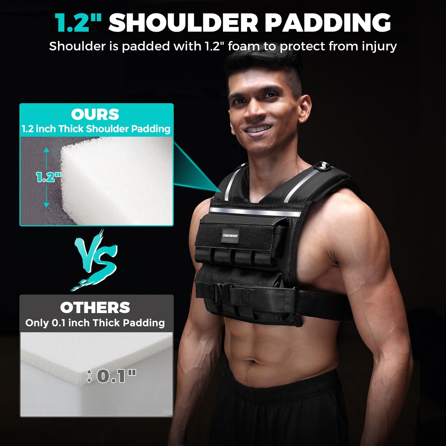 35lb/45lb Weighted Vest Men , Adjustable Rucking Vests for Walking with Reflective Stripe, 1.2" Ultra Thick Shoulder Padding Strength Training Workout Vest for Running GYM Home, Detachable Iron Weights