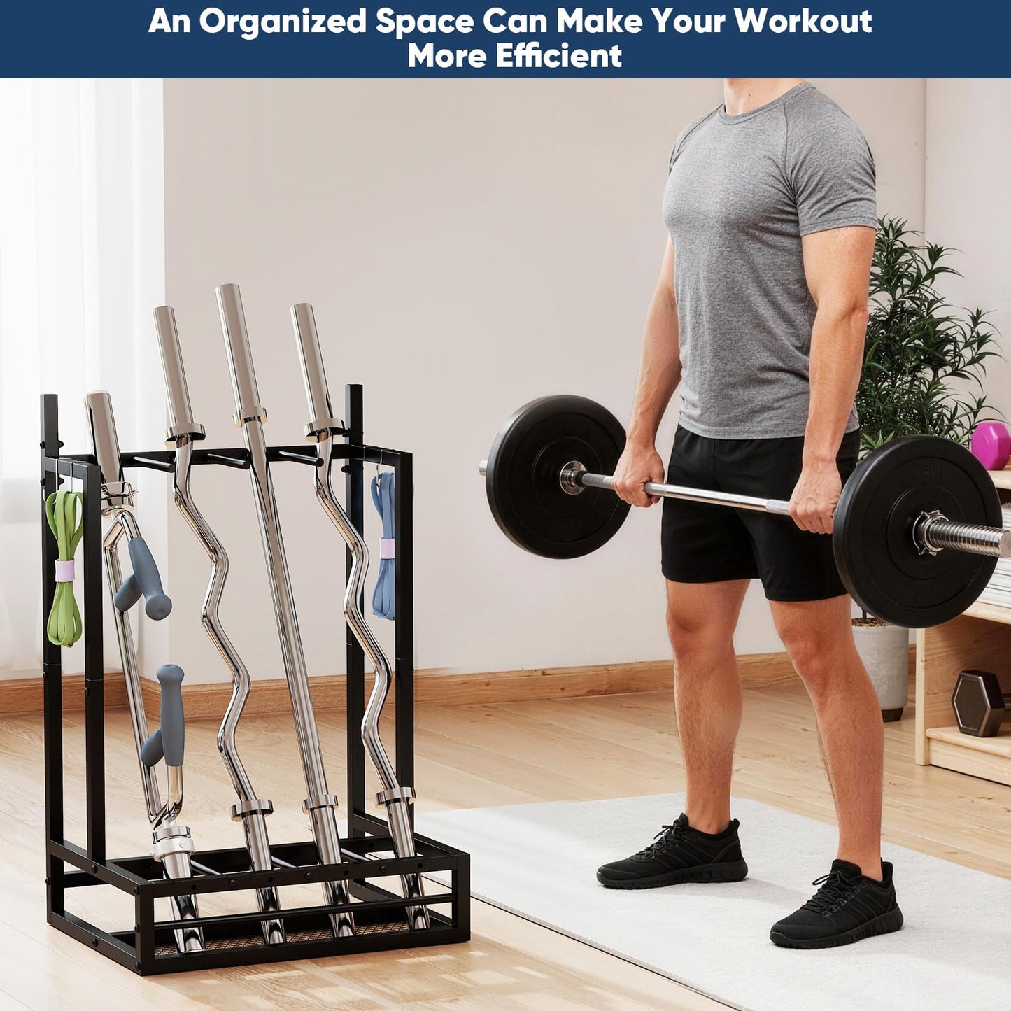 bimiti Weight Bar Rack Weighted Workout Bar Holder Vertical Barbell Holder Barbell Storage Rack for Full Body Workout, Barbell Equipment Accessories and Attachments, Can Hold Multiple Weighted Barbells