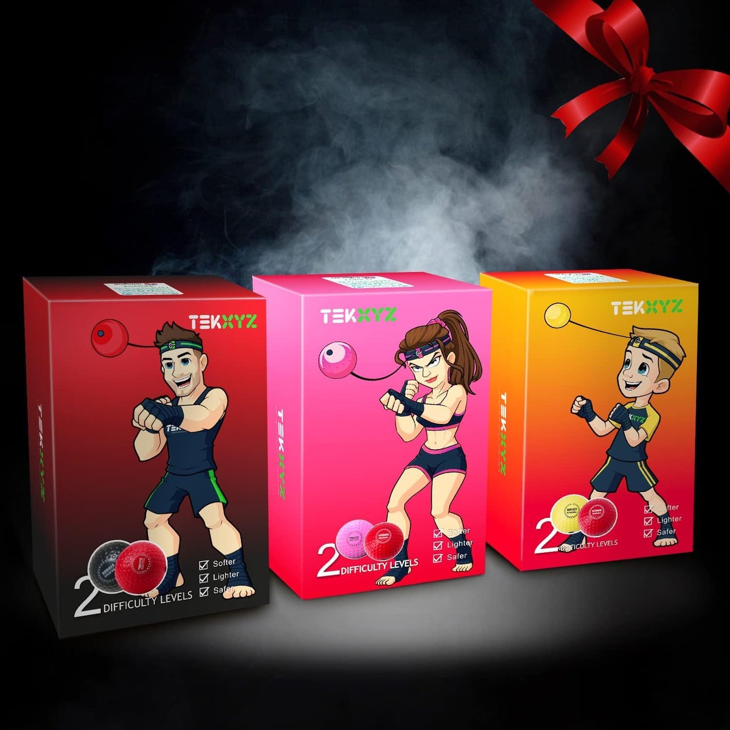 TEKXYZ® Reflex Ball with Counter App & Online Community, 2 Difficulty Levels Boxing Ball with Headband, Perfect for Reaction, Agility, Punching Speed, Fight Skill & Hand Eye Coordination Training