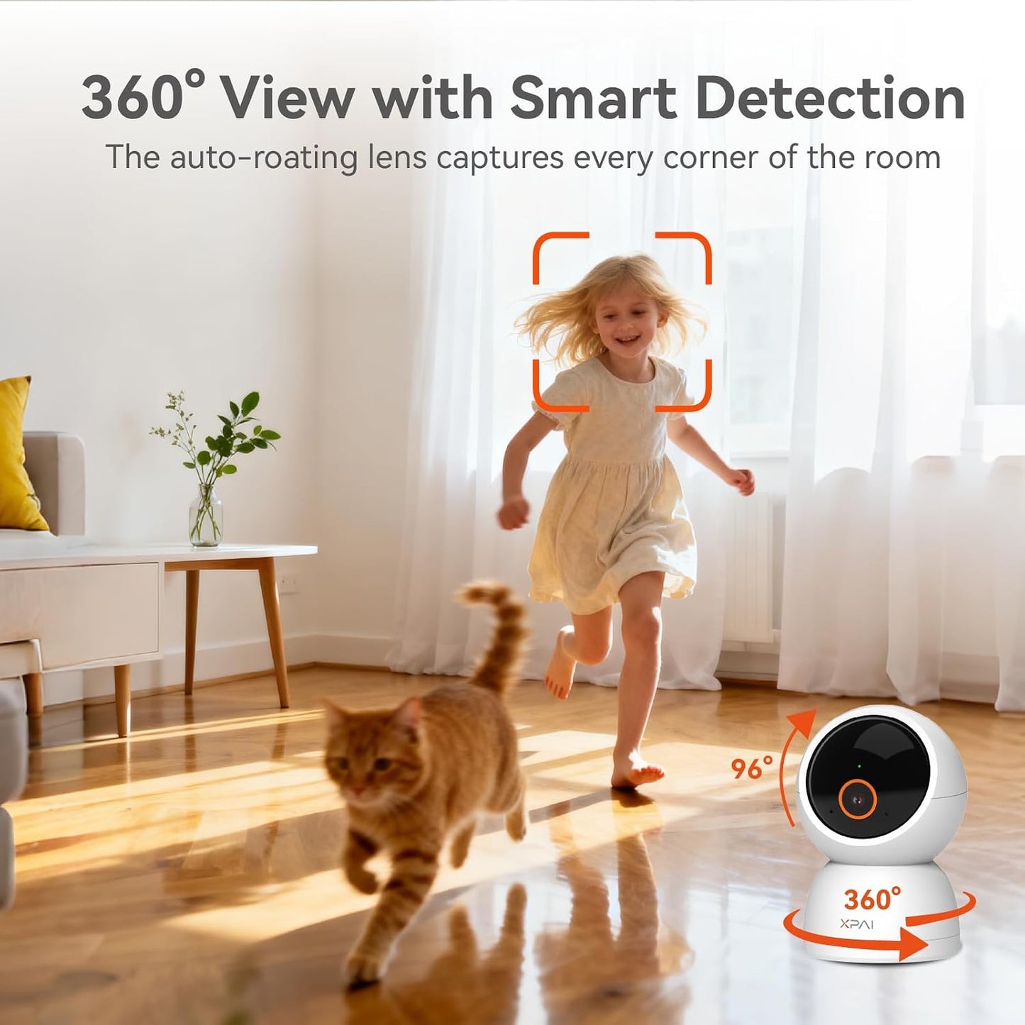 xpai 3K Subscription,360 5G 2-Way Indoor Camera Wireless, Indoor Camera No Motion Detection Room Cameras for Google TV