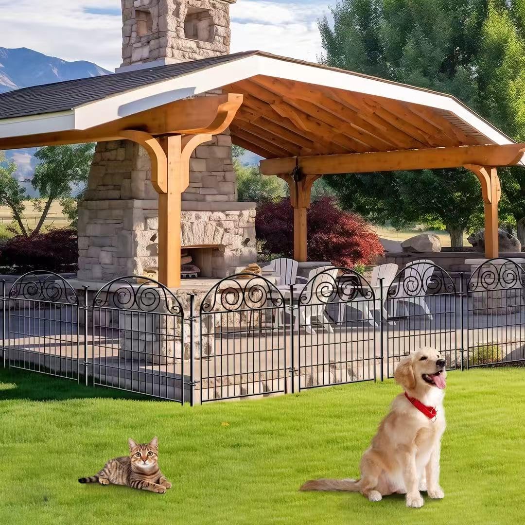 Getlay Tall Garden Fence Animal Barrier with Gate, 40 in(H) 12 Panels Garden Fences and Borders for Dogs, Dog Fence Outdoor for Yard, Total Length 26.2 Ft Metal Temporary Fencing│Patented