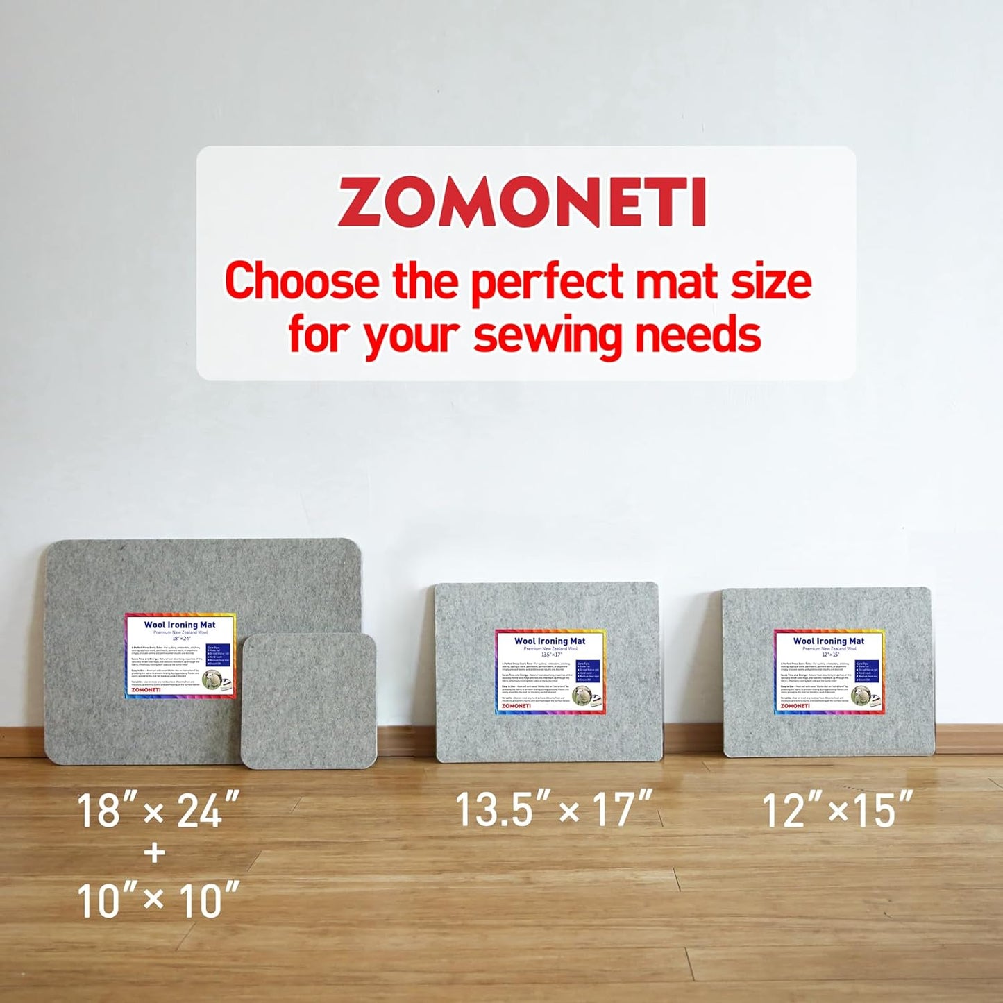 ZOMONETI Wool Pressing Mat - 100% New Zealand Felted Wool Ironing Pad | 18" x 14" for Quilting & Sewing