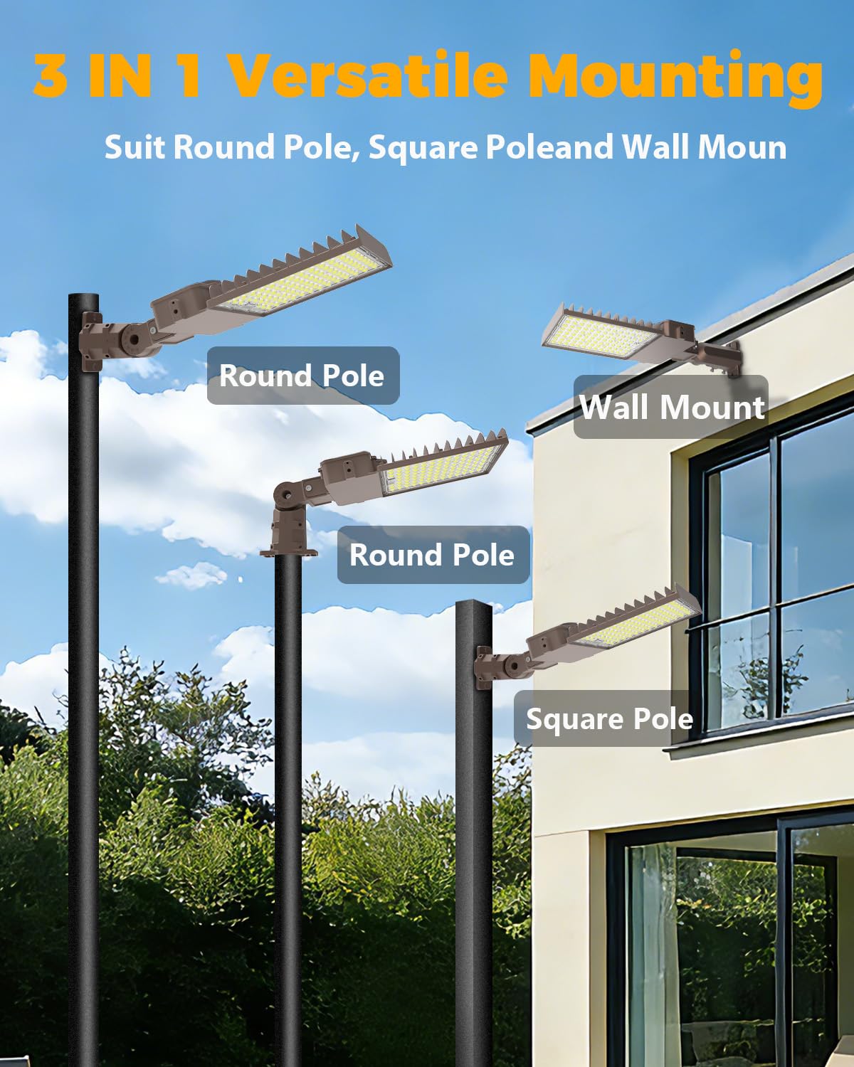 CLLIGHTING 300W Parking Lot Light: 160lm/W 5000K Arm & Slip Fitter Mount LED Parking Lot Lights for Commercial - IP66 Waterproof Rating LED Pole Light for Parking Area with 48000LM 2PACKS