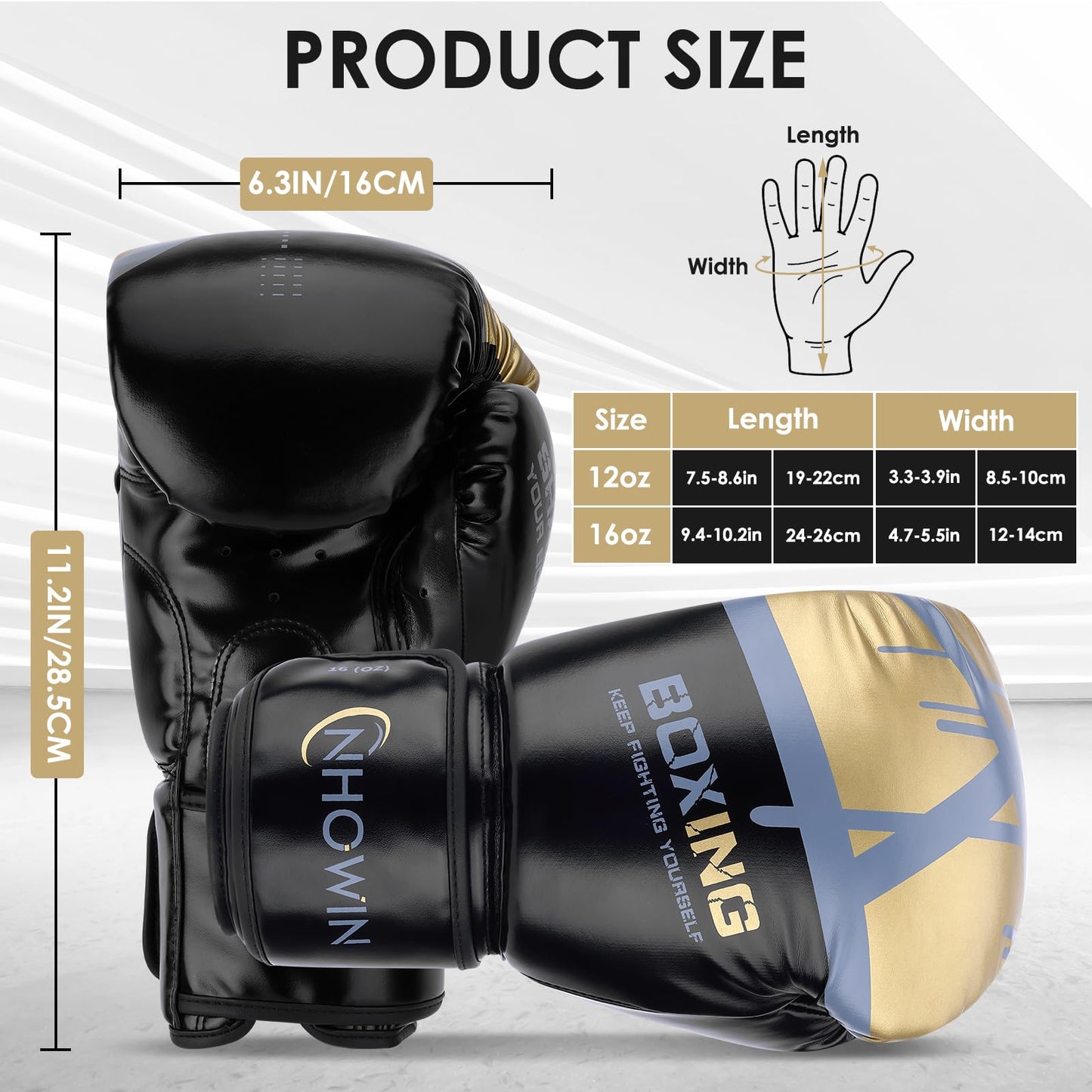 NHOWIN Boxing Gloves, Boxing Gloves for Men and Women with Boxing Wraps for Heavy Bag, MMA, Muay Thai, Sparring Training - 12oz