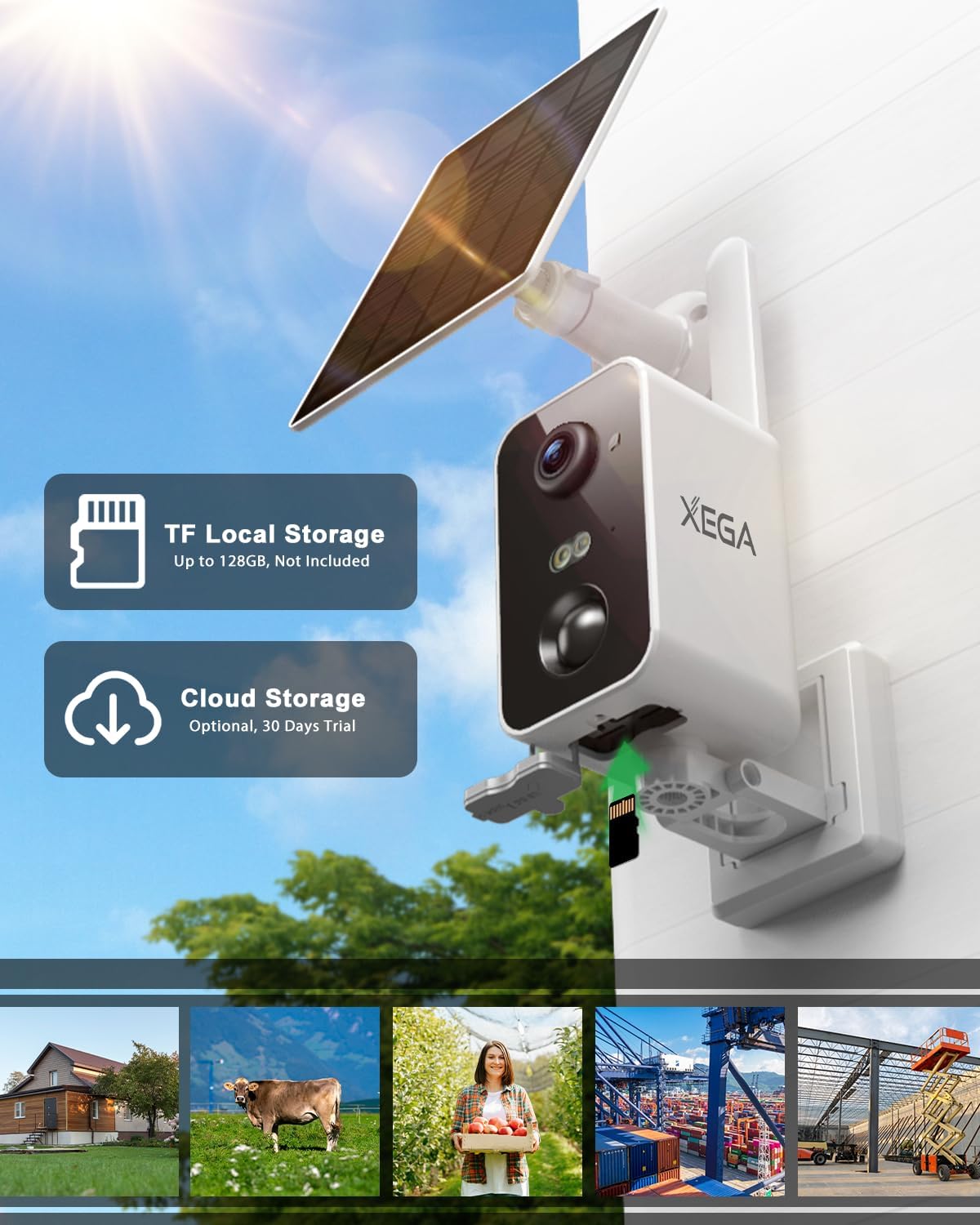 Xega 4G 10000mAh 180, 2K 2-Way IP66, Cellular Security Camera: Battery, No WiFi Need, Pan Motion Detection, Color Night