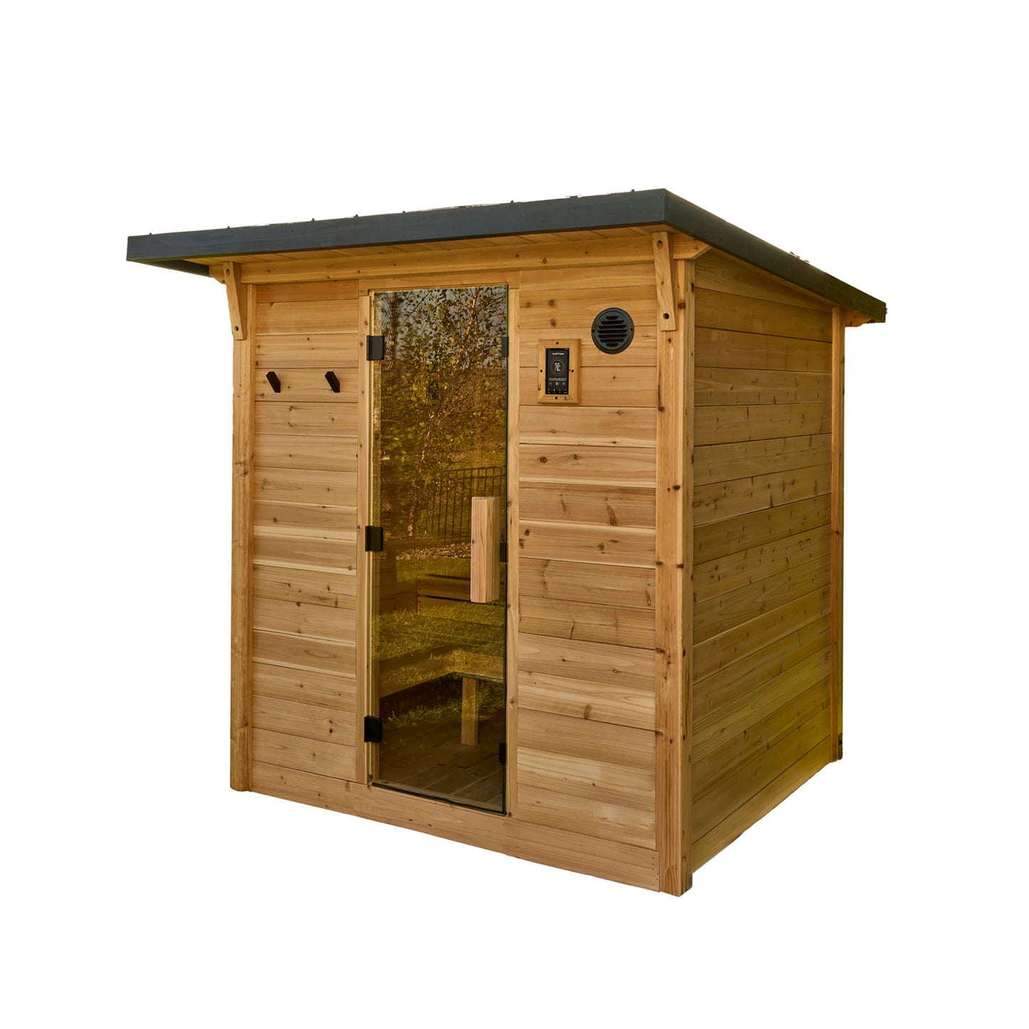 Backyard Discovery Henley 4-6 Person Traditional Cedar Outdoor Cabin Sauna with Electric Sauna Heater, Glass Door, Sauna Rocks, Dry Heat, Steam Sauna, LED Lights, Wi-Fi Control, Sauna Accessories