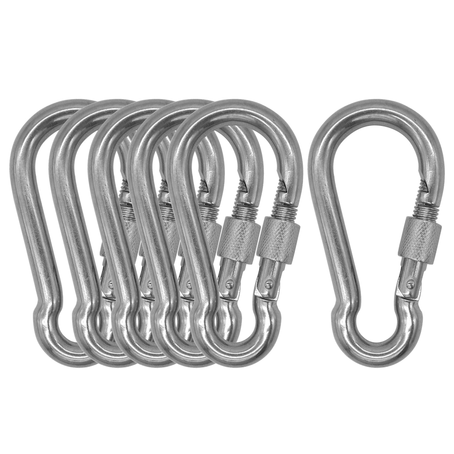 Outmate 304 Stainless Steel Carabiners -2.36 inch Heavy Duty, Durable & Rust-Free Clips for Gym, Swing, Dog Leashes, Hammocks, Keychains, and More(304,M6 with Screw,Pack of 6)