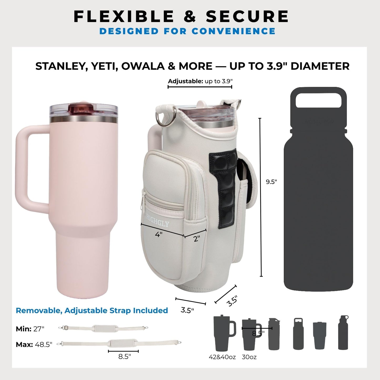 Tumbler Carrier Bag for Stanley & Owala 30–40oz, Magnetic Water Bottle Holder for Gym Equipment, Crossbody Cup Holder with Phone Pocket